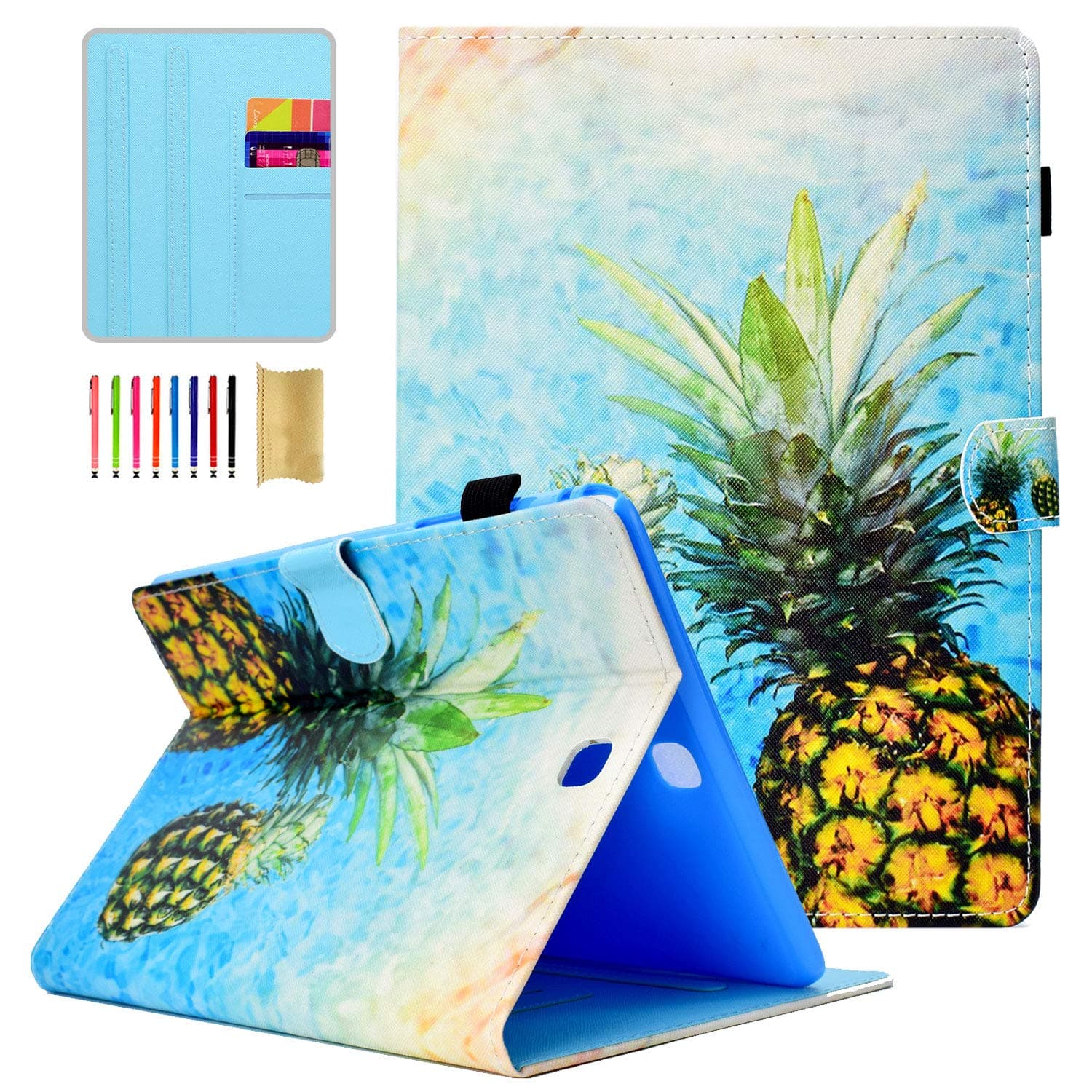 APOLL Case for Samsung Galaxy Tab A 9.7 Inch T550 / P550 2015 Release with Auto Wake/Sleep and Pencil Holder,Ultra Slim Shockproof Magnetic Multiple Viewing Angles Stand Wallet Cover,Pineapple