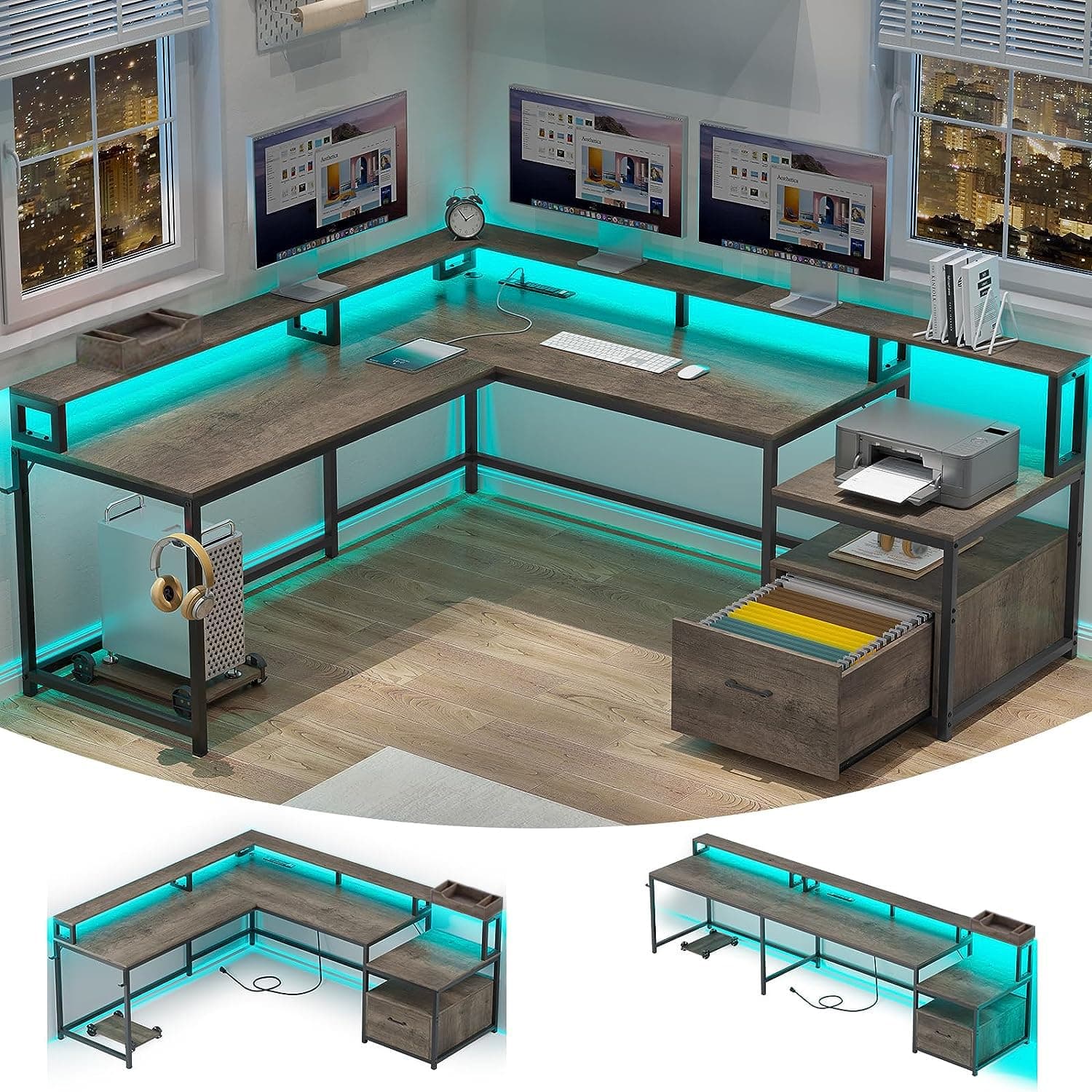 L Shaped Desk L Shape Computer Desk With Storage and Drawers,Corner Pc Table Home Office Desk (Style 1)