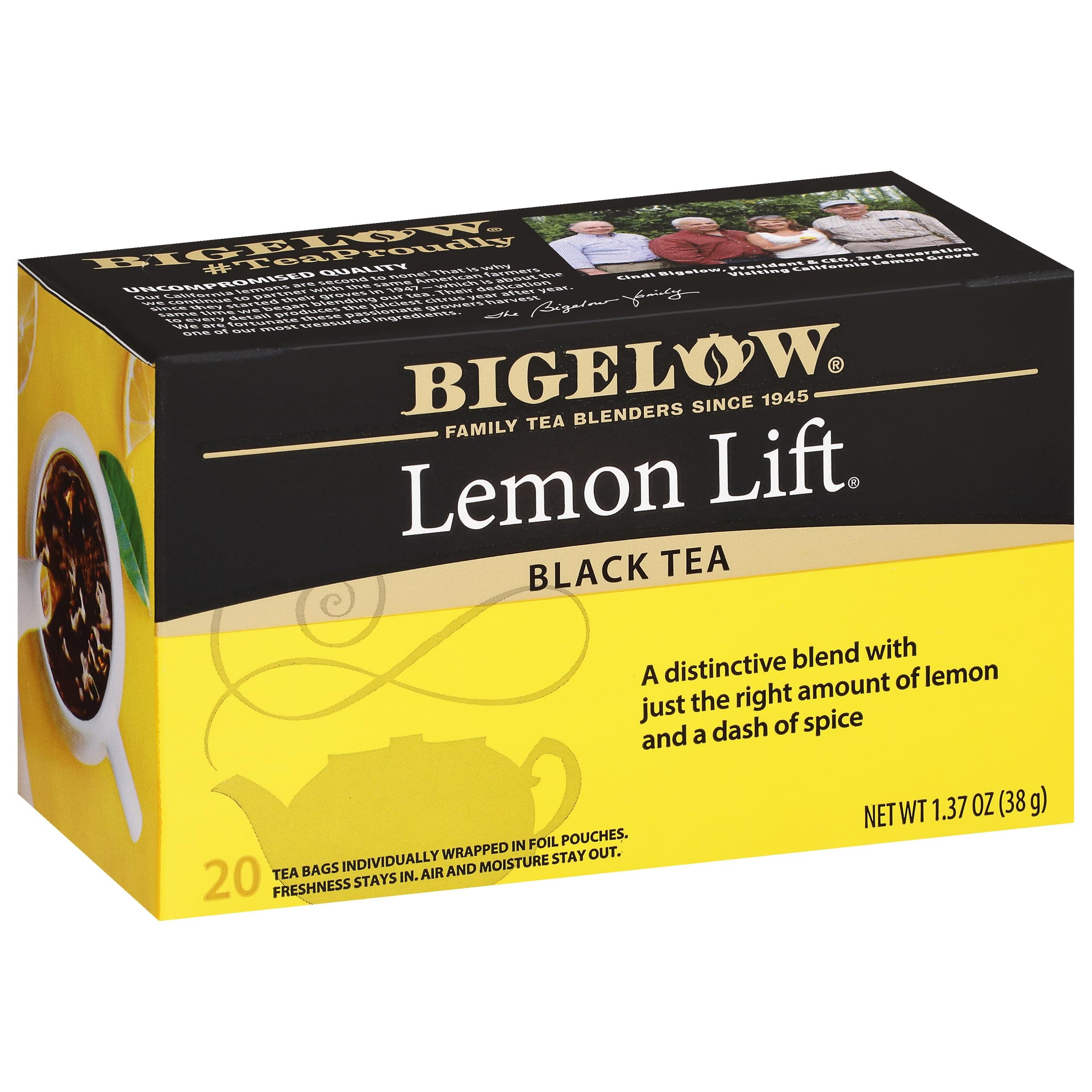 Lemon Lift Black Teabags Box, Caffeinated, 20 Count, Pack of 6