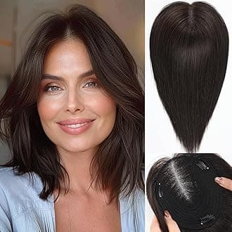 starluck 6x5 inch Large Swiss Base SilkHug 14 Inch Real Human Hair Toppers,60 Gram, 100% Real Human Hair Toppers for Women with thinning (Natural Black, no Bangs)