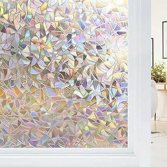 Haton Window Privacy Film, Stained Glass Rainbow Film Decorative Window Clings, Static Cling Sun Blocking Stickers Decals Coverings Tint for Home Heat Control, Non-Adhesive 29.5" x 118.1"