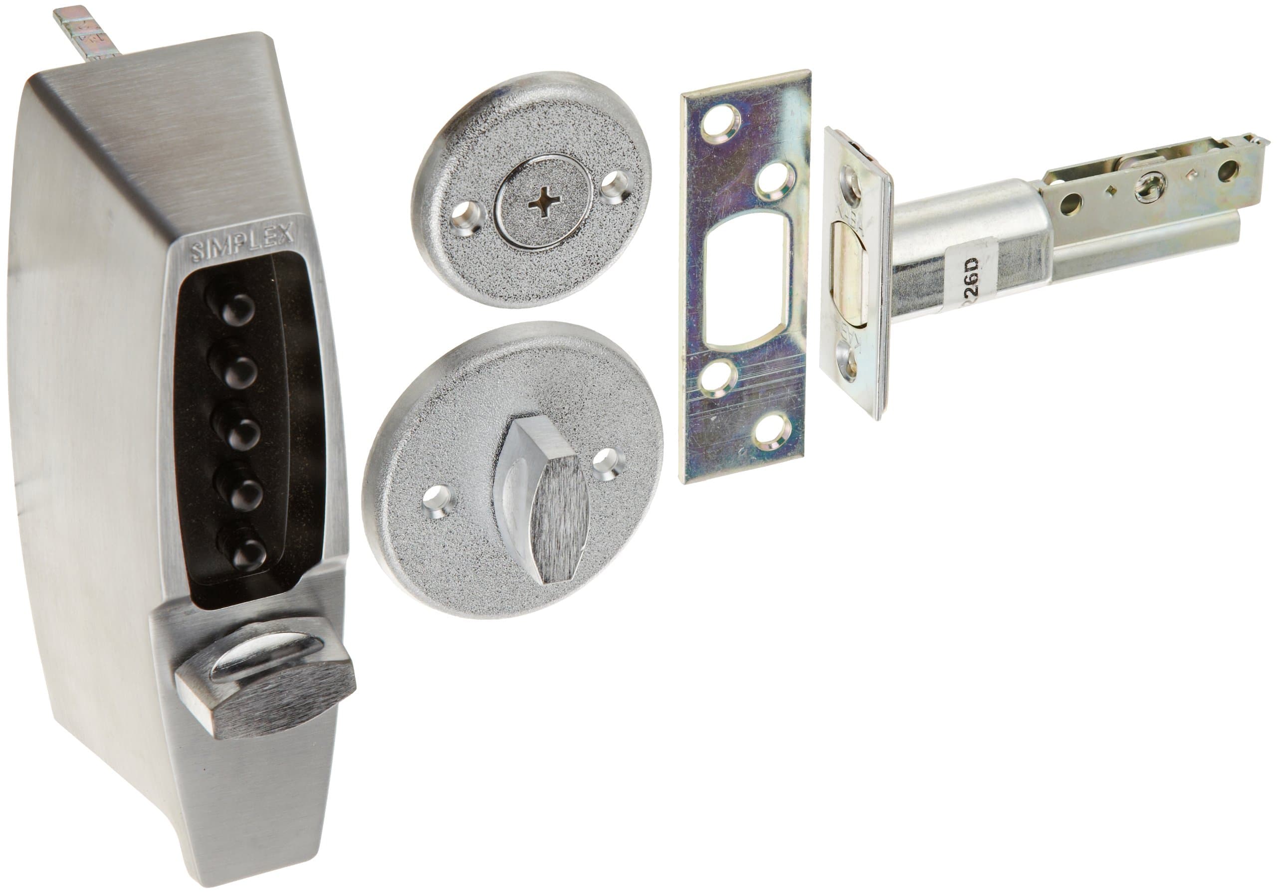 Kaba Simplex 7100 Series Metal Mechanical Pushbutton Auxiliary Lock with Thumbturn, 25mm Tubular Deadbolt, Flat Front Face Plate, 70mm Backset, Satin Chrome Finish
