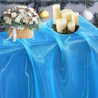 MDS Christmas Organza Fabric 85 Yards, 44" Wide, Sheer Shimmer Crystal Tulle Cloth for New Year Party Decor, Thanksgiving, Gift Wrapping, Crafts DIY Sewing, Backdrop, Wedding Drapes - Blue