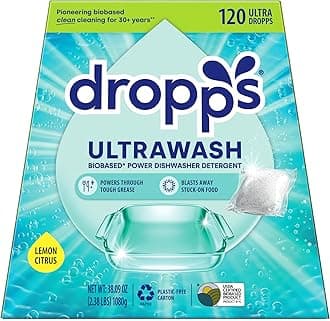 Dropps UltraWash Dishwasher Pods, Lemon Citrus (120 Pods) - Biobased Power Deep Clean Dishwasher Detergent Tablets for Sparkling Shiny Dishes - No Rinse Aid or Pre-Wash Needed - Dishwashing Pods