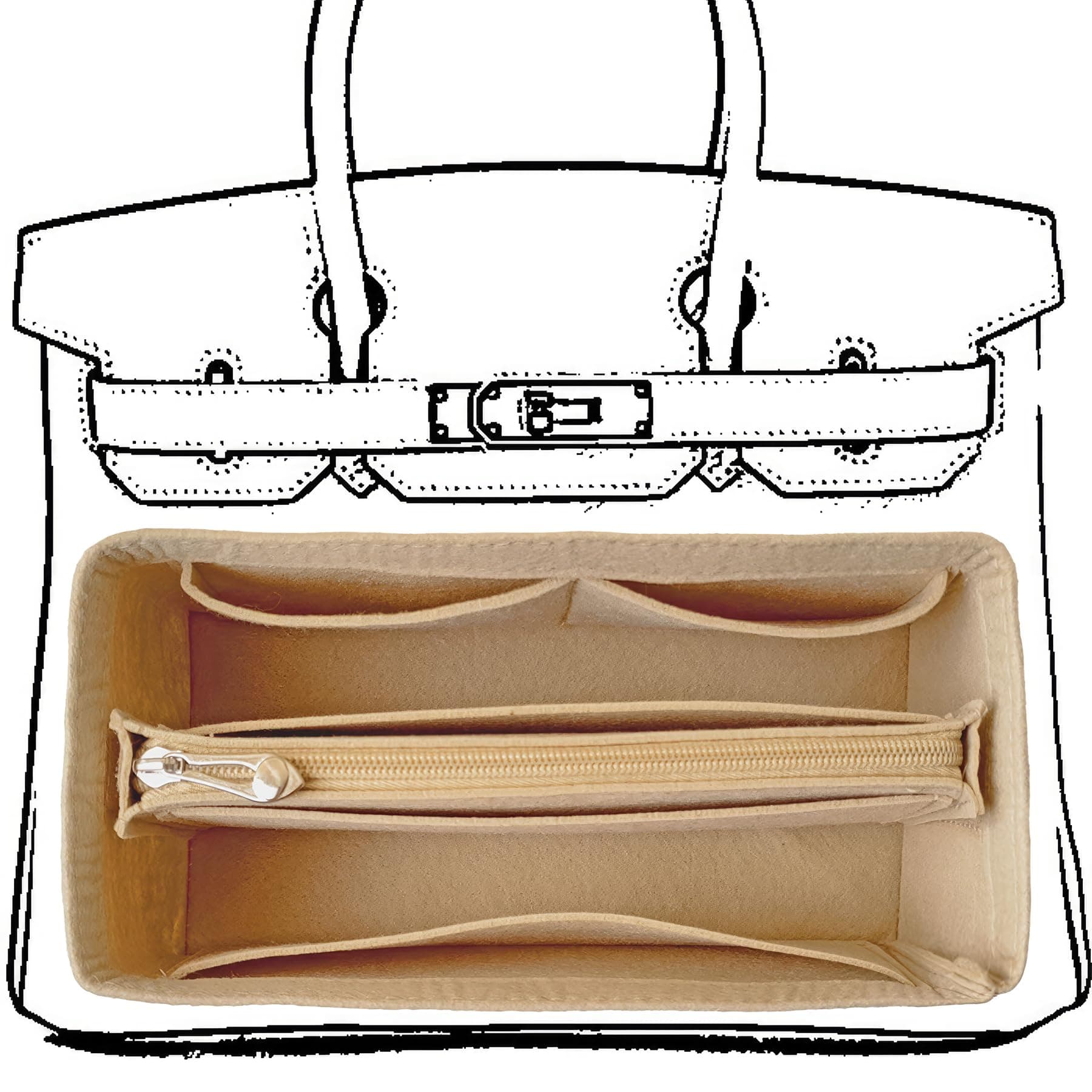 KOPPAL Purse Organizer Insert For Birkin 30 Bag, Felt Insert Organizer With Zipper, Large Capacity,Women’s Handbags Shaper (30,Beige)