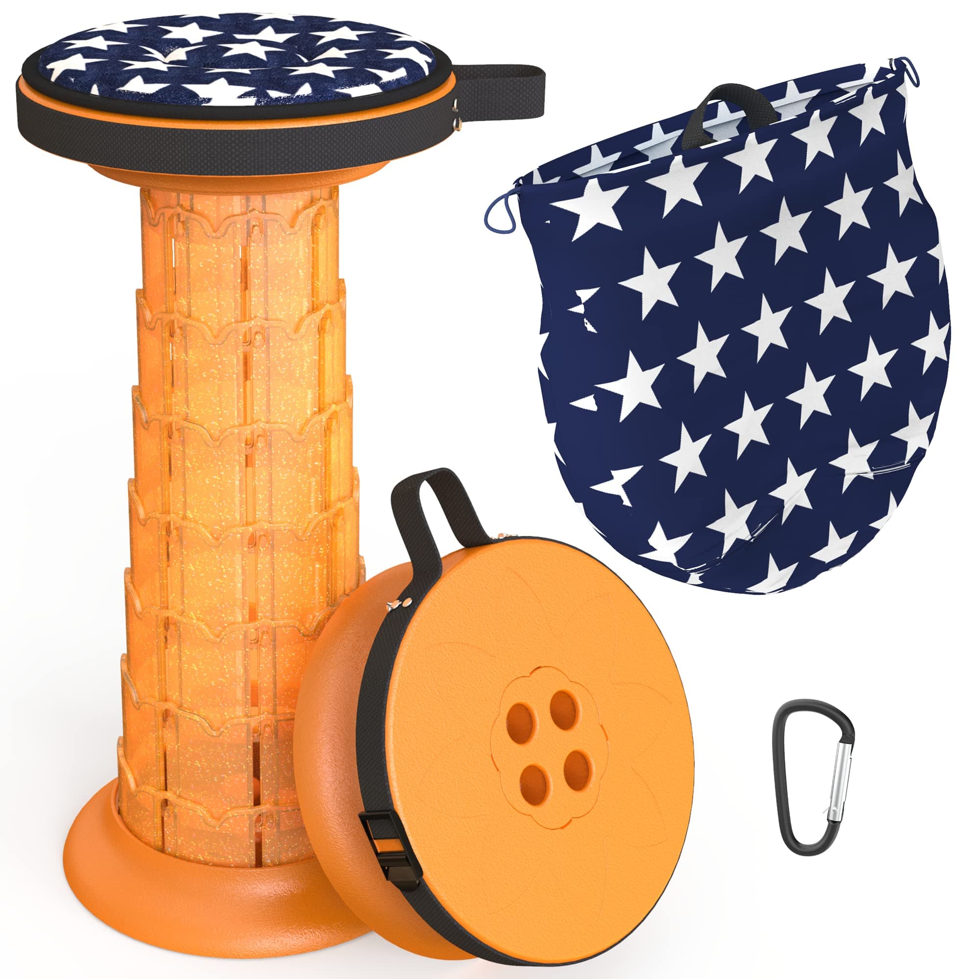 ALEVMOOM Telescoping stool Collapsible Lightweight Stool with Carry Bag Portable Retractable Stool 440 Ibs for Camping Hiking Fishing Orange