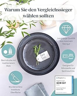 PURE LIVING INTERIOR DESIGN Stoneware Crockery Set 12 People Ibiza 36-Piece Mediterranean Test Very Good Stoneware Crockery Set – Bowl and Plate Set – Dinner Service for 12 People in Grey