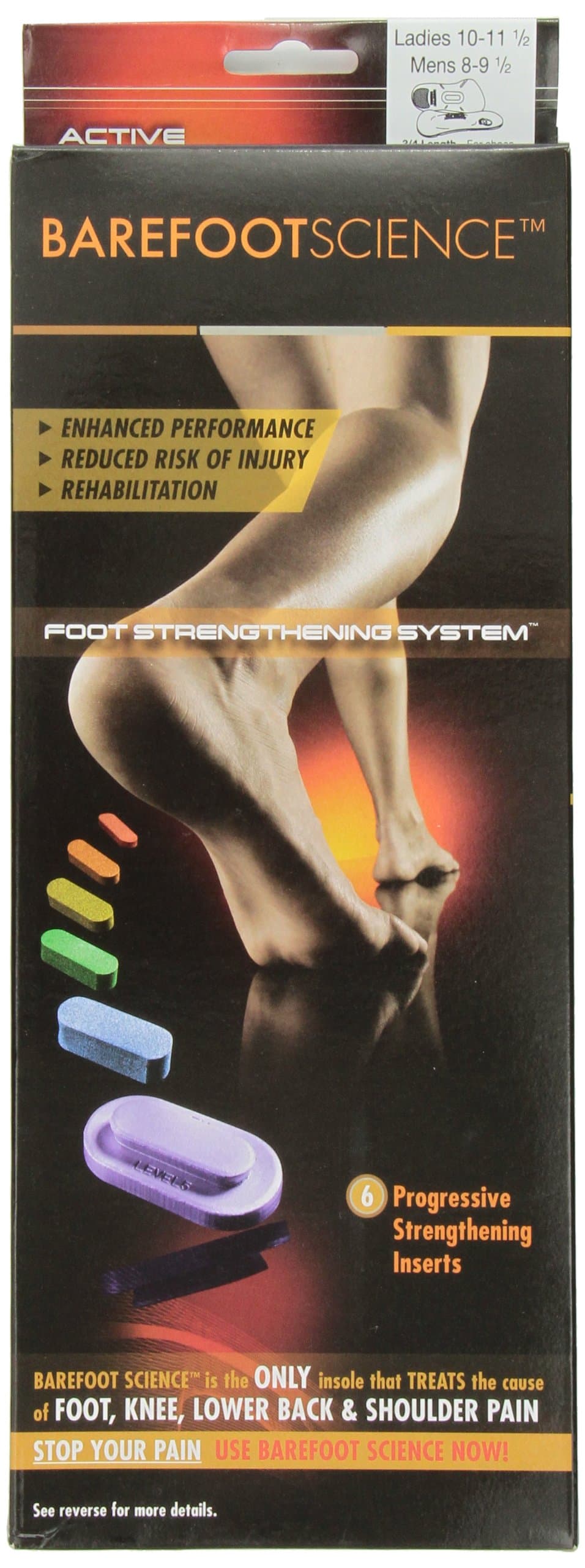 Barefoot Science 6 Step Active New Insoles, 3/4 Length, Size Medium