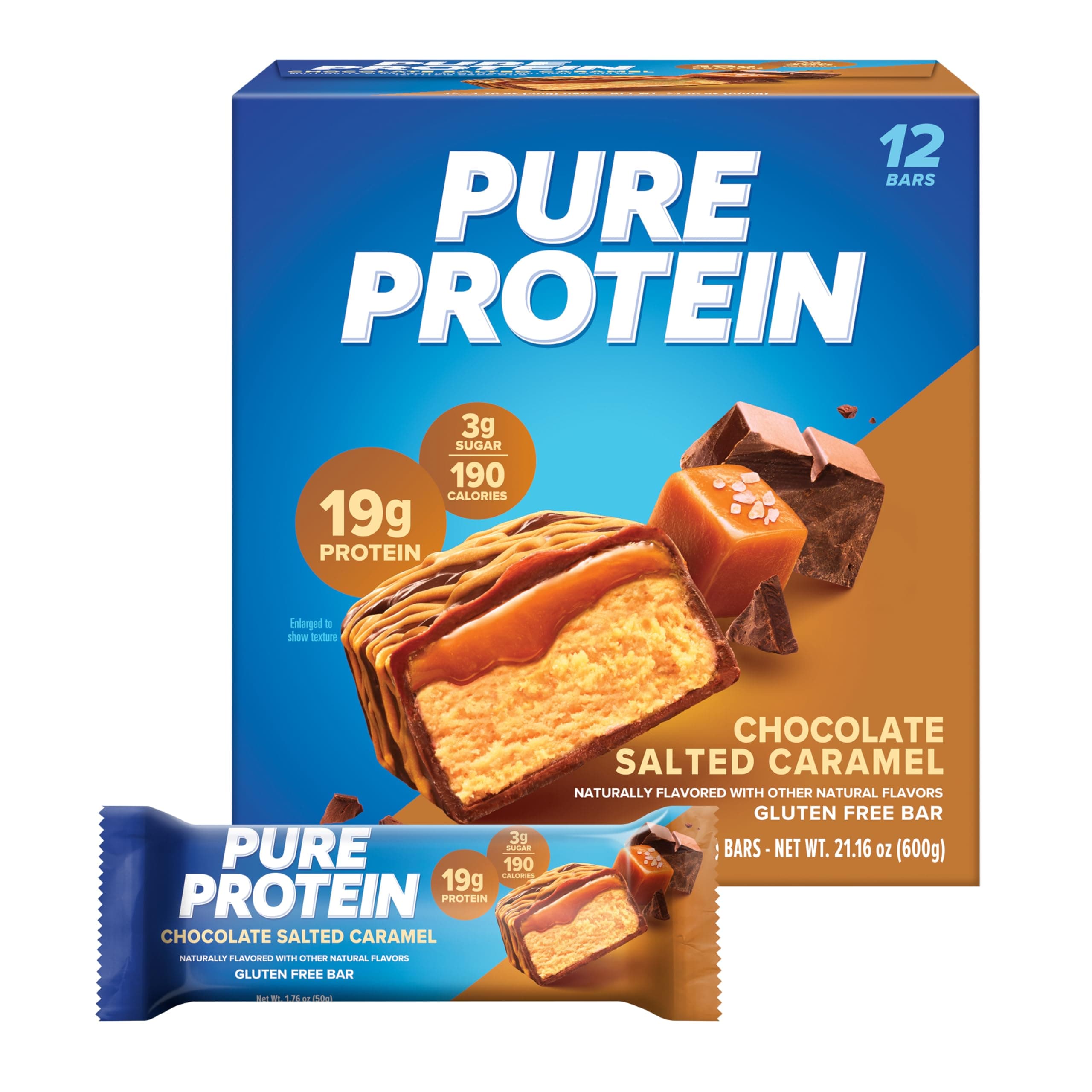 Pure Protein Bars, High Protein, Nutritious Snacks to Support Energy, Low Sugar, Gluten Free, Chocolate Salted Caramel, 1.76 oz, 12 Count (Pack of 1) (May Packaging Vary)