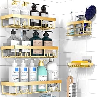 Moforoco Adhesive Shower Caddy Organizer Shelves Rack - 5 Pack Corner Bathroom Storage Organization, Home & Kitchen Decor Inside RV Accessories, Hanging First Apartment Household Camper Essentials