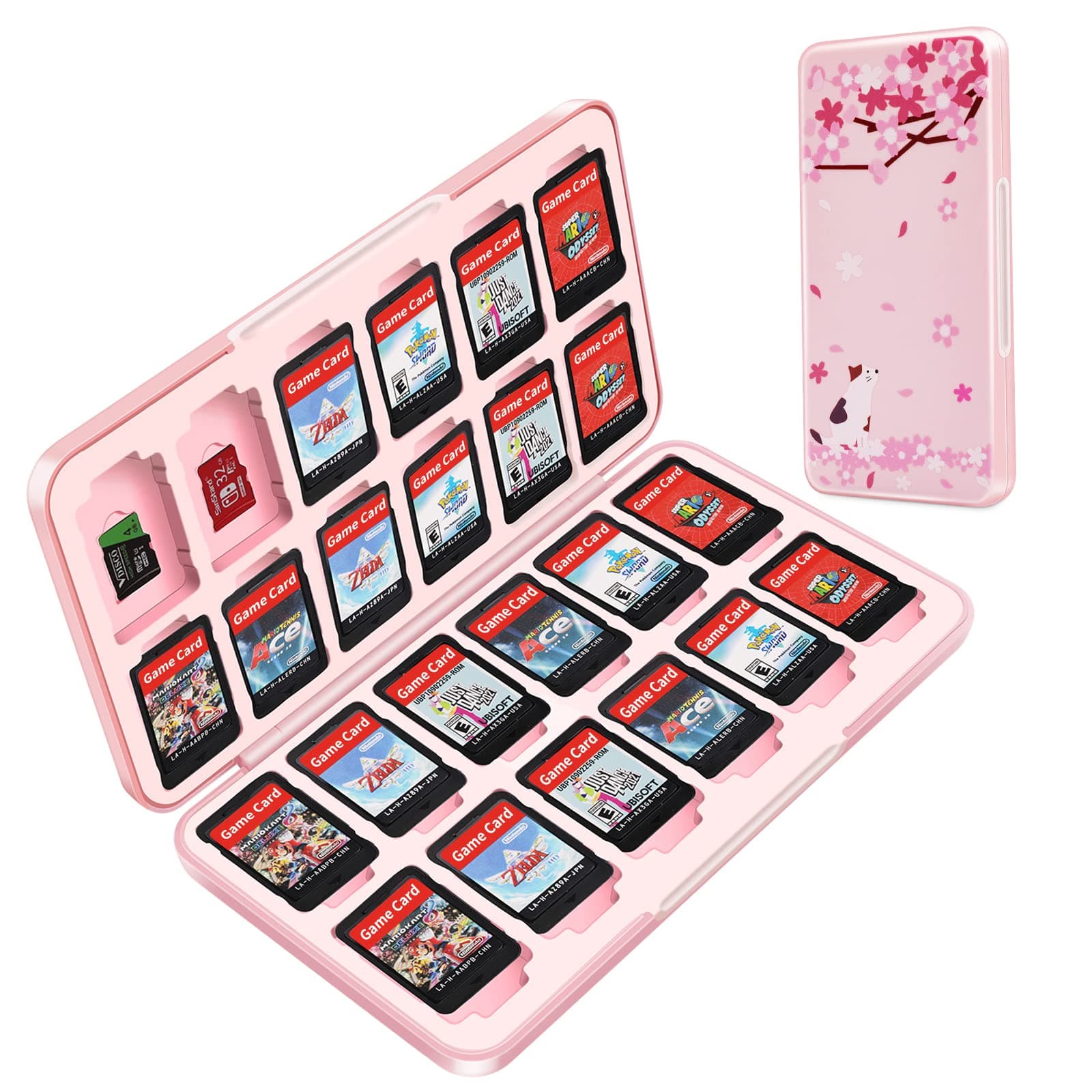 OLDZHU Cute Switch Case Holder Compatible with Nintendo Switch&Switch OLED, Pink Storage for 24 Game Cartridges and 24 Micro SD Cards