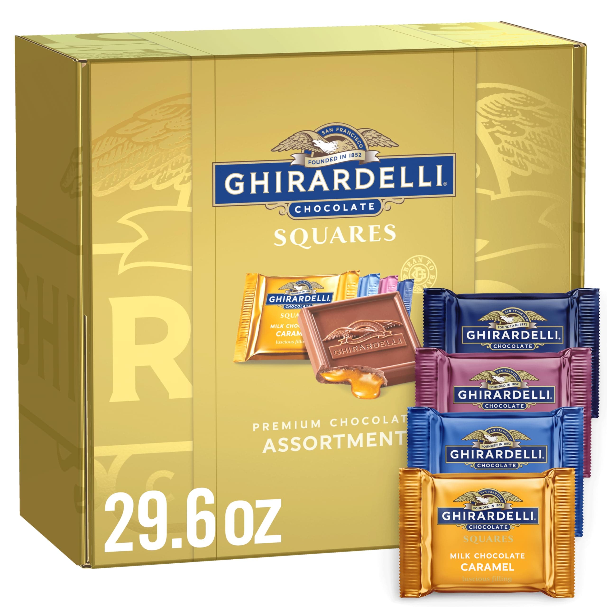 GHIRARDELLI Premium Chocolate Assortment SQUARES Gift Box - 29.6 oz, Easter Chocolate Gift, Individually Wrapped Dark & Milk Chocolate Candy Assortment