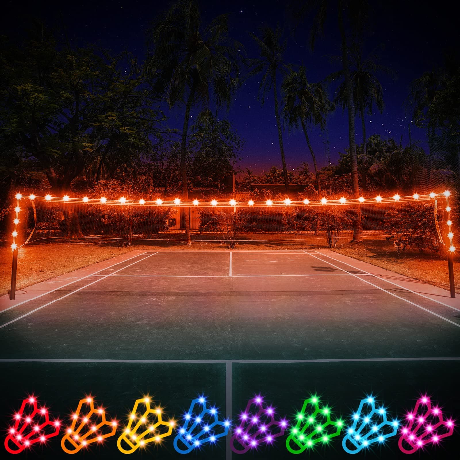 Badminton Net Light, 17 Colors 7 Modes Waterproof LED Light with Remote for Backyard Badminton Volleyball Game at Night, Great Addition to LED Shuttlecocks (Net not Include)