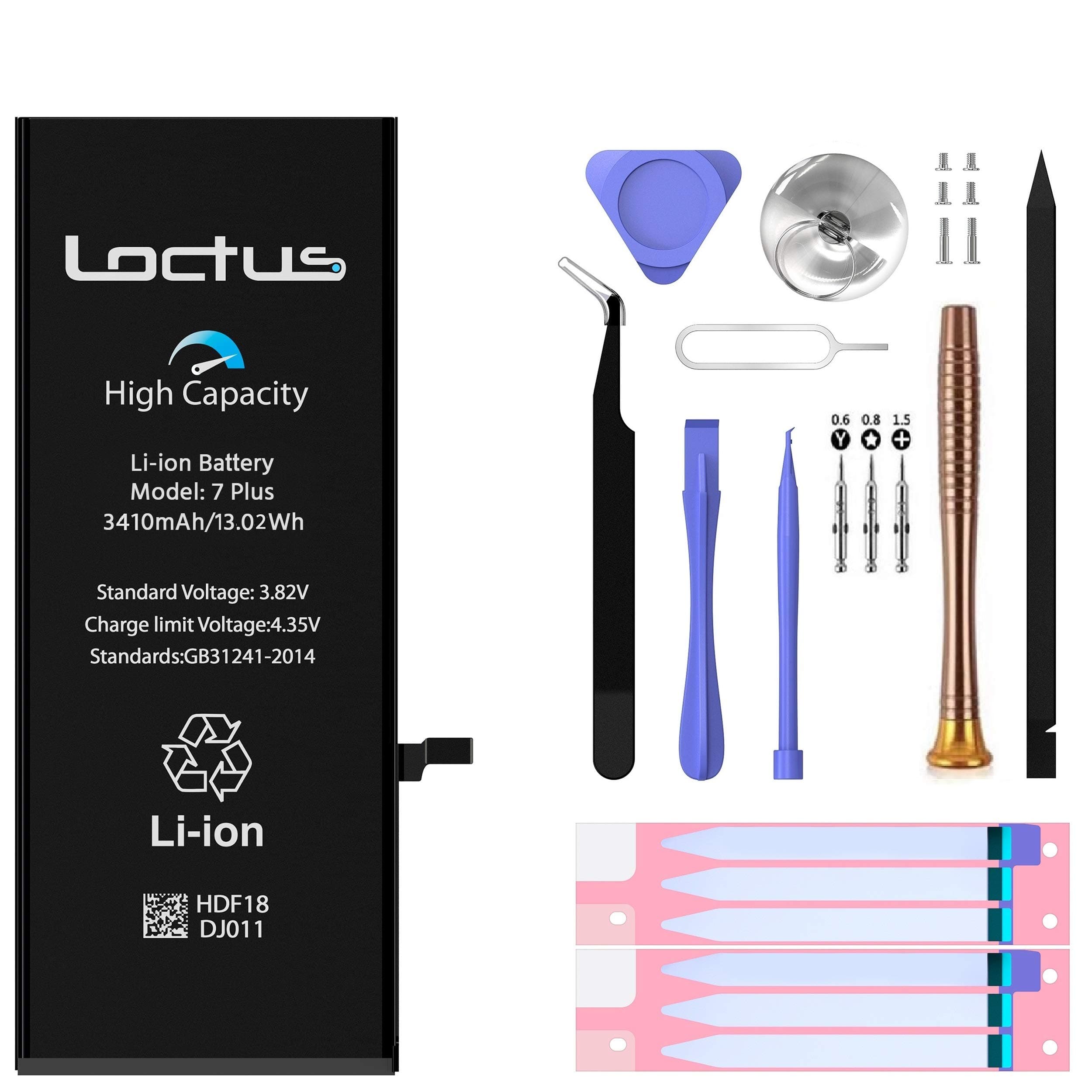 Battery Replacement Kit iPhone 7 Plus 3410mAh High Capacity Li-ion Battery with Professional Toolkit, Adhesive Tape and Instructions Included by Loctus - 24 Months Warranty
