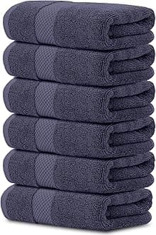White Classic Luxury Navy Blue Hand Towels - Soft 100% Turkish Cotton | Highly Absorbent Hotel spa Bathroom Towel Collection | 16x30 Inch | Set of 6