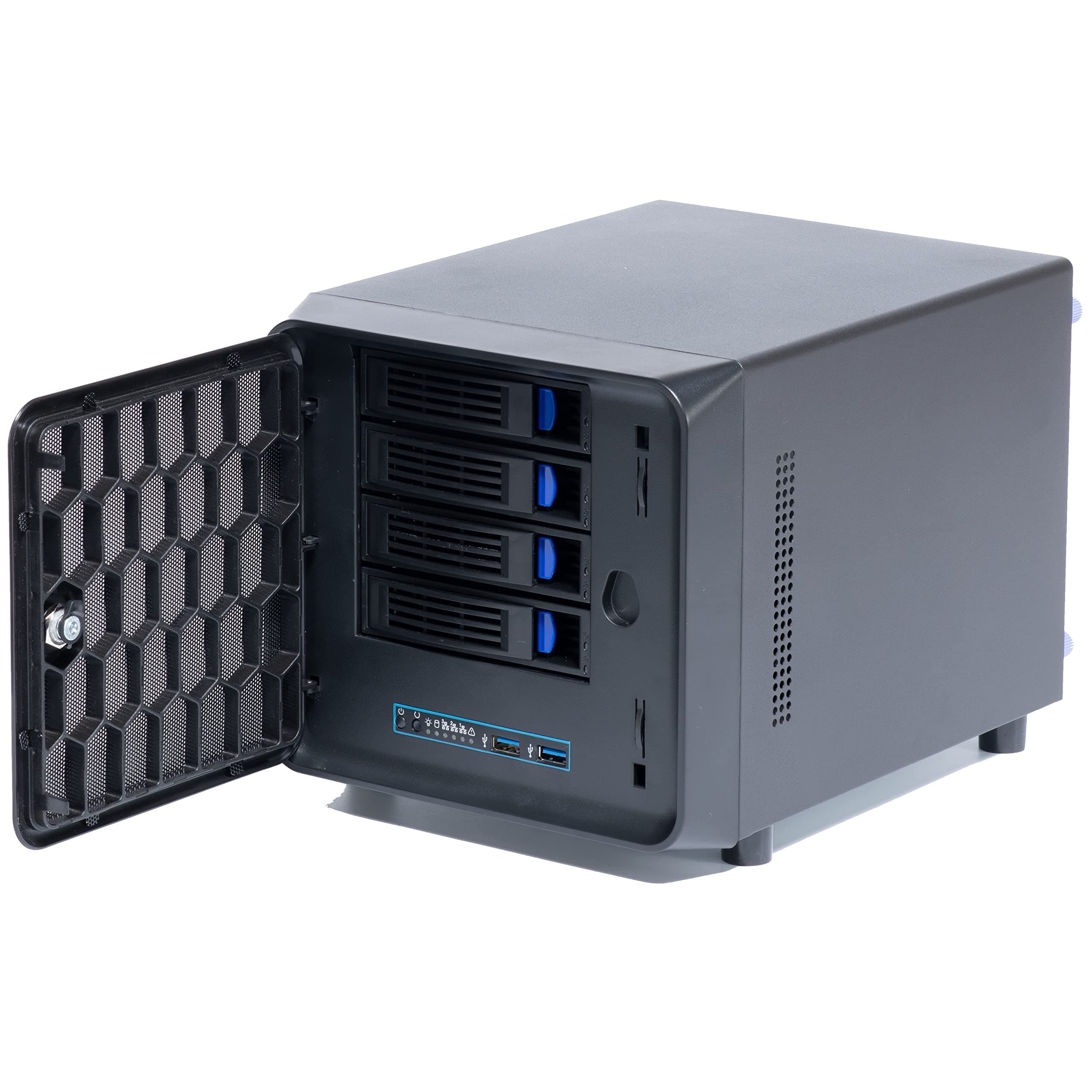 4 + 1 Bay DIY NAS Enclosure, 4 x 2.5/3.5 Inch Tray + 1 x 2.5 Inch Internal Bay, MB ITX PSU Flex, Front USB 3.0, 8 cm Chassis Fan, Hot Swap Backplane, Network Attached Storage