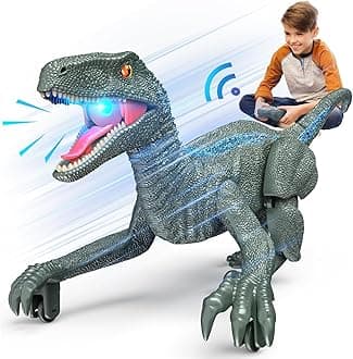 J Rootage Remote Control Dinosaur, Realistic Dinosaur Toys for Kids, 2.4GHZ, Walking,Rechargeable, 3D Eyes, 3 Sound Effects, Demo Function, Jurassic Toys for Christmas, Kids 3-5 3+