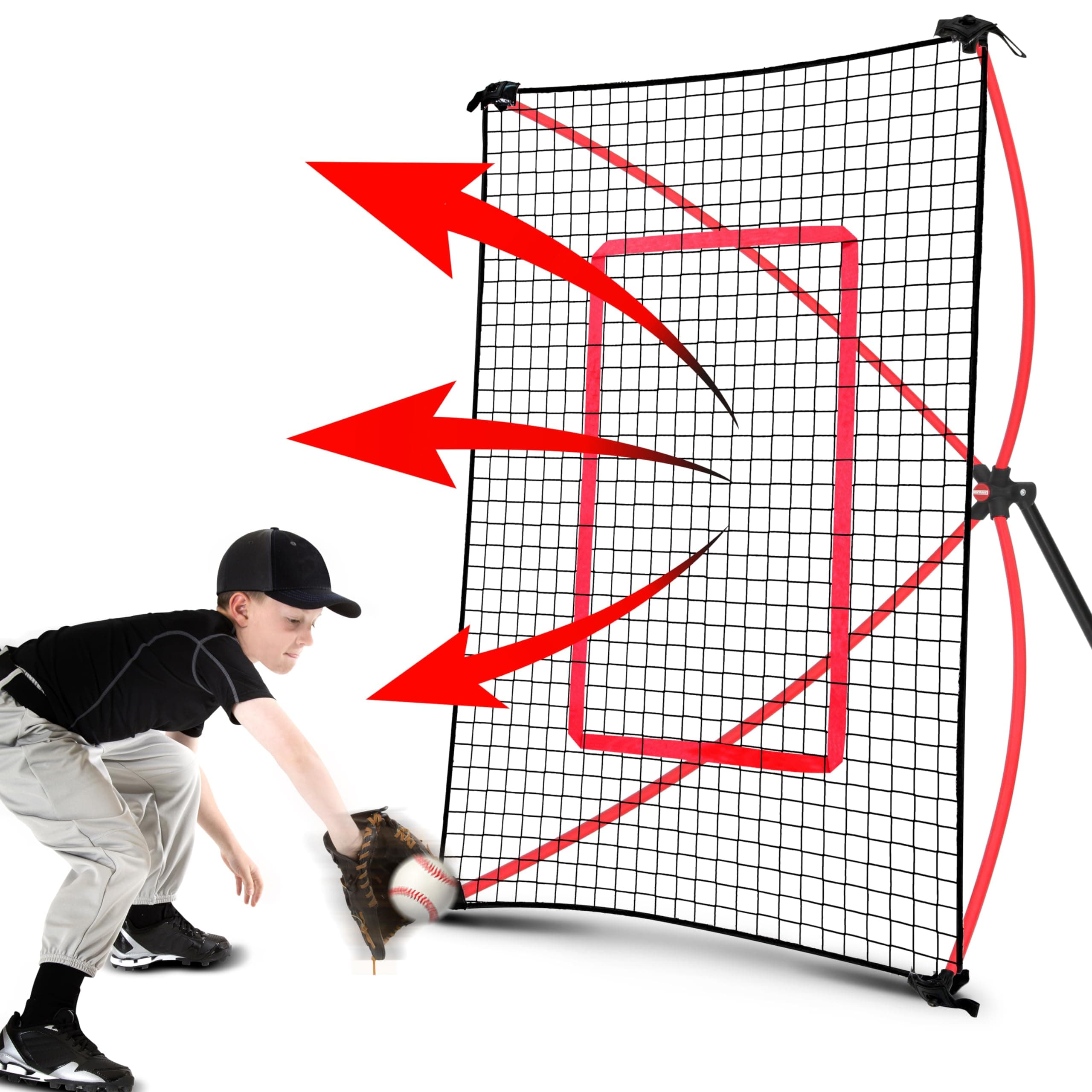 NET PLAYZPitchBack Portable Baseball Rebound Net, 5ft x 3ft, Quick Set Up, Lightweight, Multi Angle Adjustment, Baseball Training Net, Suitable for Throwing, Pitching & Fielding, Black