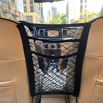 Lustre 3-Layer Car Mesh Organizer, Seat Back Net Bag, Barrier of Backseat Pet Kids, Cargo Tissue Purse Holder, Driver Storage Netting Pouch