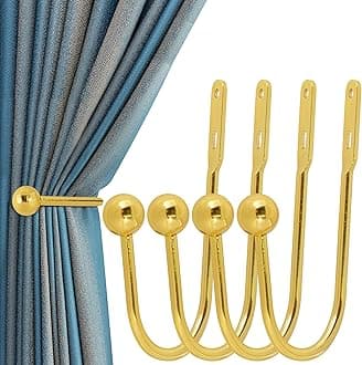 Curtain Holdback, 4 Pcs Wall Mounted Drapery Tiebacks with Screws, Heavy Duty Metal Decorative Window Drapery Holder Curtain Hook, Gold