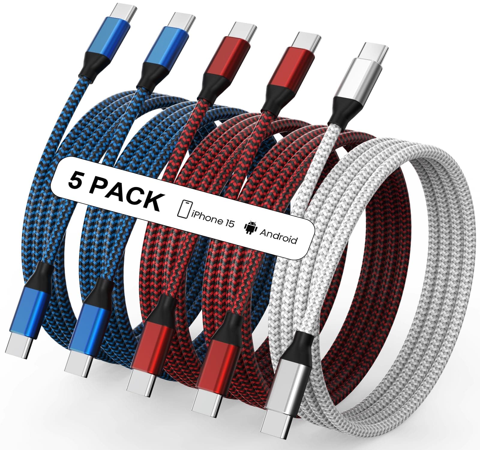 USB C to USB C Cable Nylon Braided 60W 3/3/6/6/10 FT USB Type C Fast Charging Cable for iPhone 17/17 Pro Max/Air/16/16 Plus/16 Pro Max/15/15 Plus/15 Pro Max, MacBook, iPad, Samsung S25/S24/23