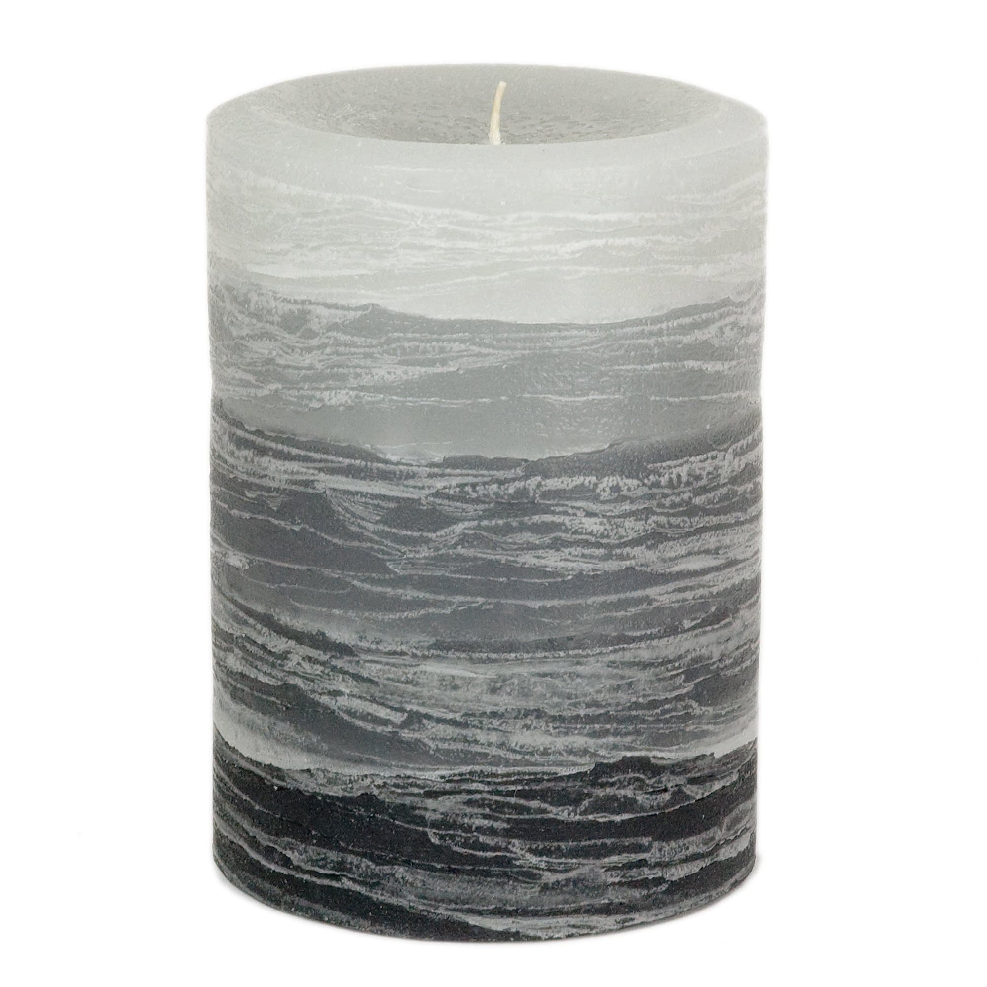 Layered Pillar Candle - 3x4 Inch Gray - Unscented