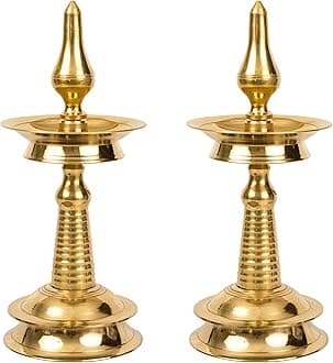 Traditional Brass Kerala Kuthu villaku Diya for Puja|Lord Ayyappan Vilakku|Pooja Aarti|Arti Deepak Deepam Oil Lamp for Home Temple Puja Articles Decor Gifts- Kerala Nila Villakku(11 inch, 2)