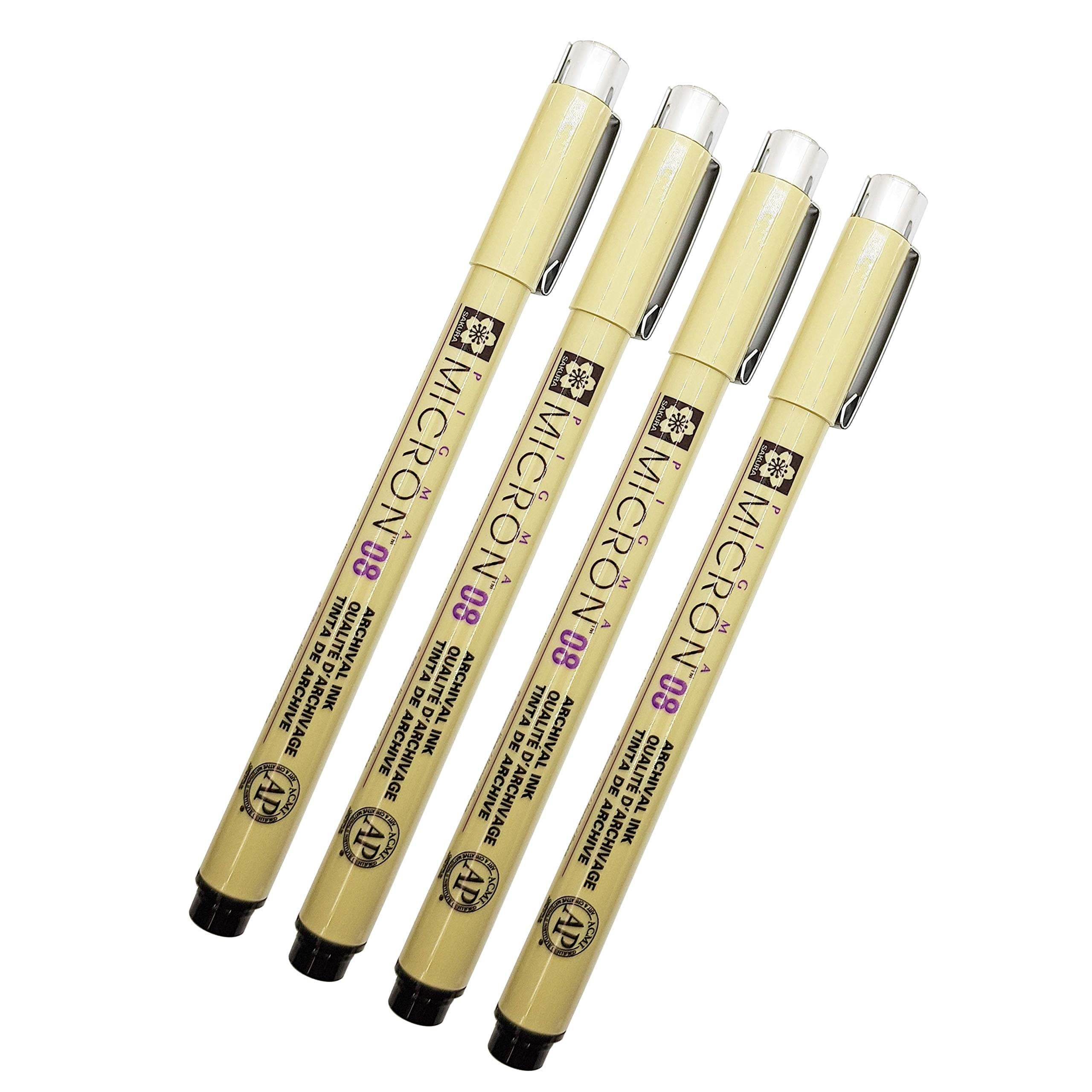 Pigma Micron 08 Black Pen 0.5mm Line Width Pack of 4 (08)