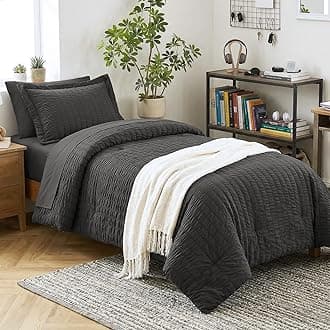 CozyLux Twin XL Comforter Set with Sheets Seersucker Dark Grey 5 Pieces Bed in a Bag, Dark Gray Twin Extra Long Bedding Sets for College Dorm with Down Alternative Comforter, Sheets, Pillowcase & Sham