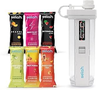 Selah Water Bottle with Flavour, Water Enhancer, Sugar-Free, Vitamin Soaked Water, 600 ml Water Bottle with Included Flavour Capsules, Energy Drink, Strawberry and Pods