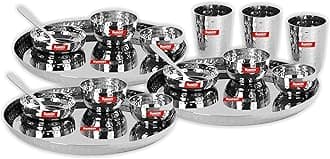 SUMEET Stainless Steel Royal Dinner Set (18 Pieces, Silver), Modern