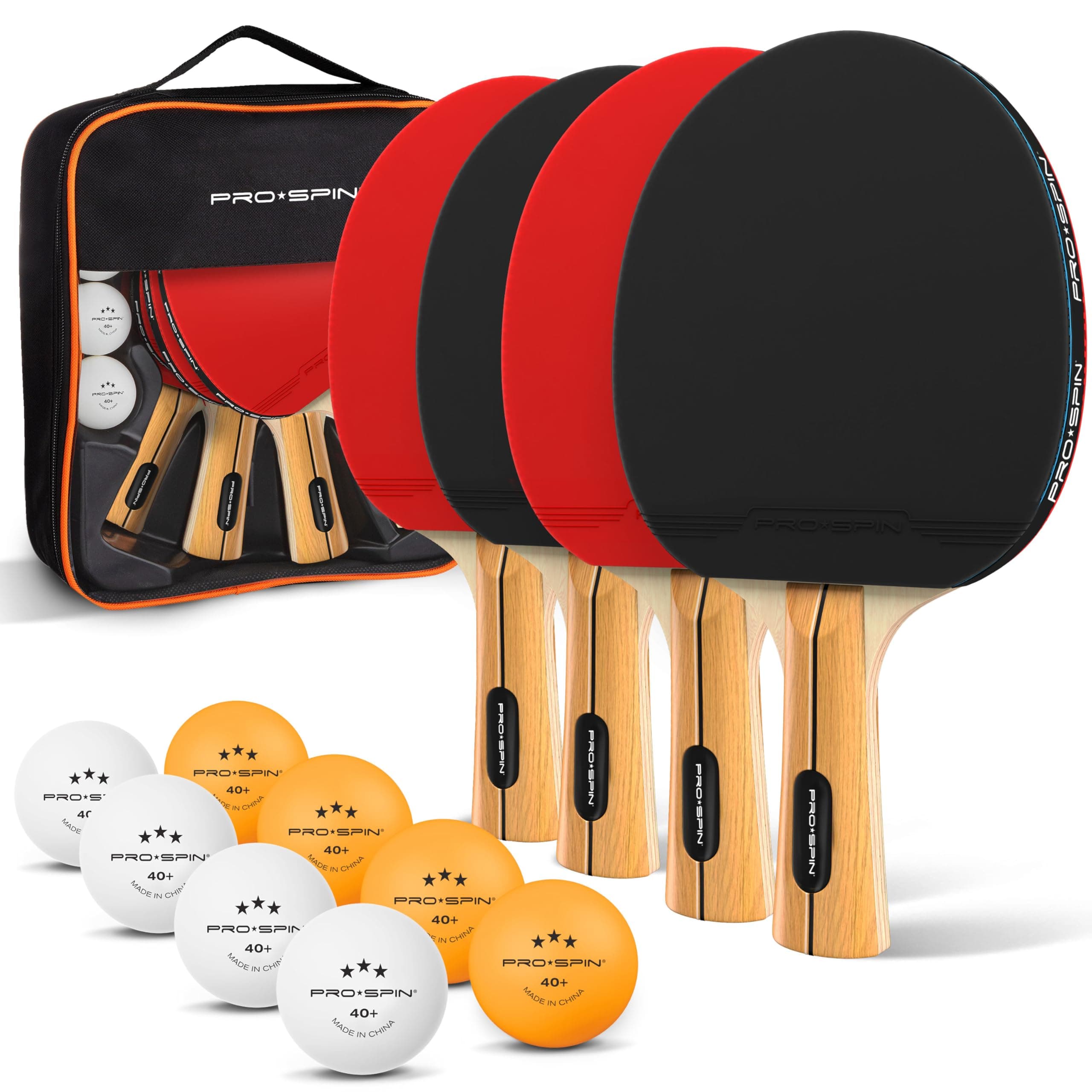 PRO-SPIN Ping Pong Paddle - High Performance Set Premium Table Tennis Racket with 3 Star Ping Pong Balls Compact Storage Case | Ping Pong Paddle Set of 2 or 4 for Indoor and Outdoor Games