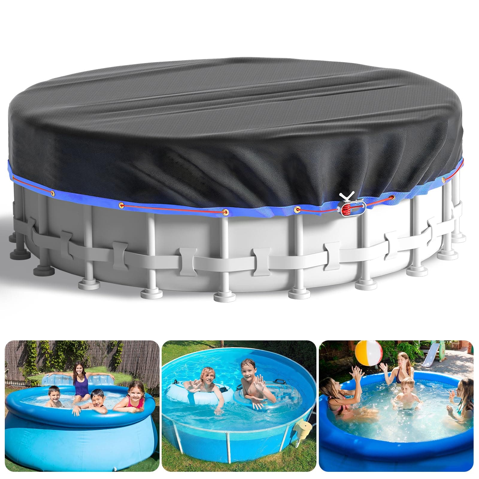 Bsmathom10Ft Pool Covers for Above Ground Pools, 10 Foot Round Winter Pool Cover, Oxford Fabric Pool Covers for Hot Tub Waterproof and Dustproof