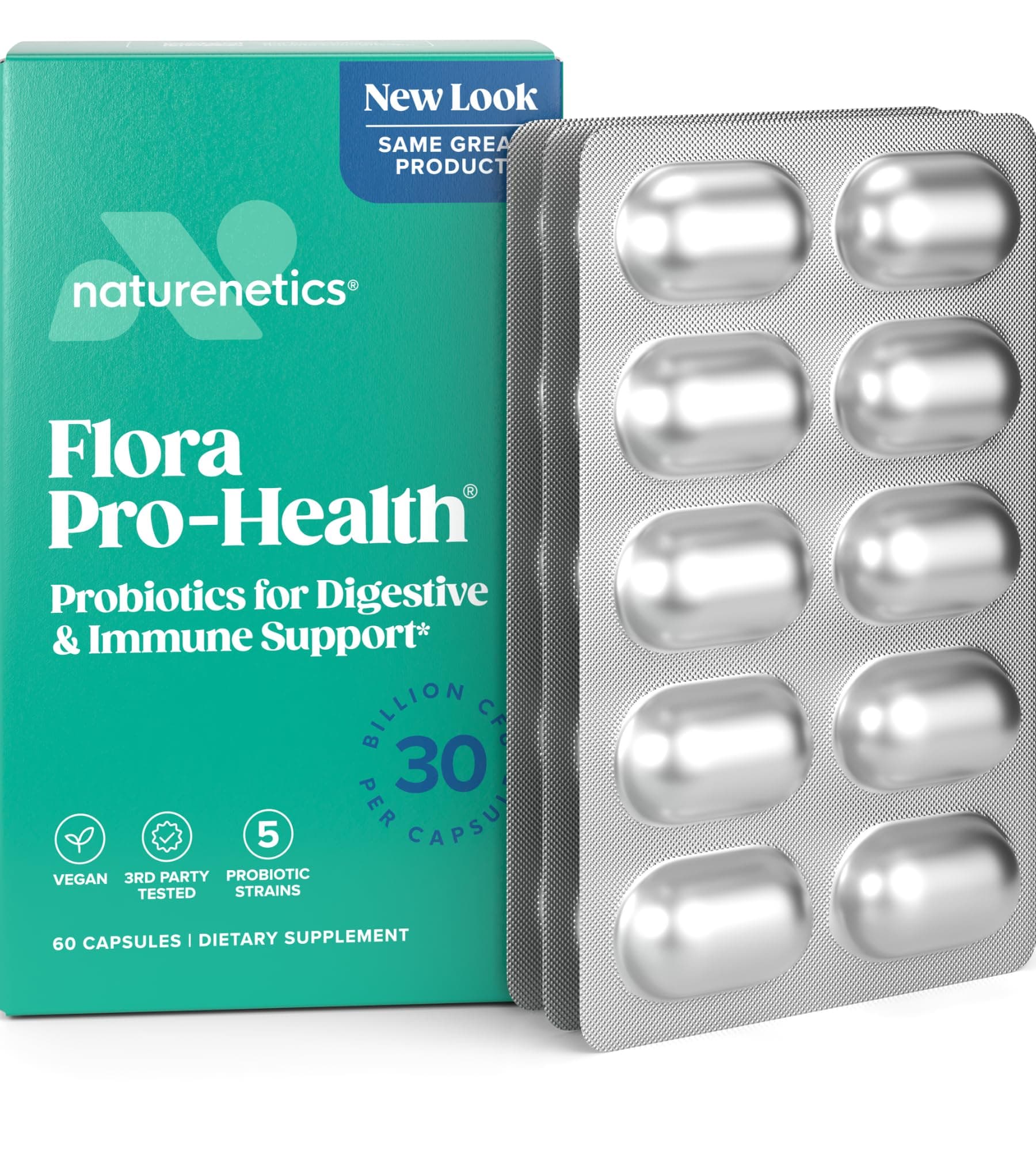 Probiotics 30 Billion CFU - 5 Strains to Support Digestive and Immune Health for Women and Men - Individually Foil Wrapped, Shelf Stable - Gluten and Dairy Free, Vegan - 60 Capsules - 60 Day Supply