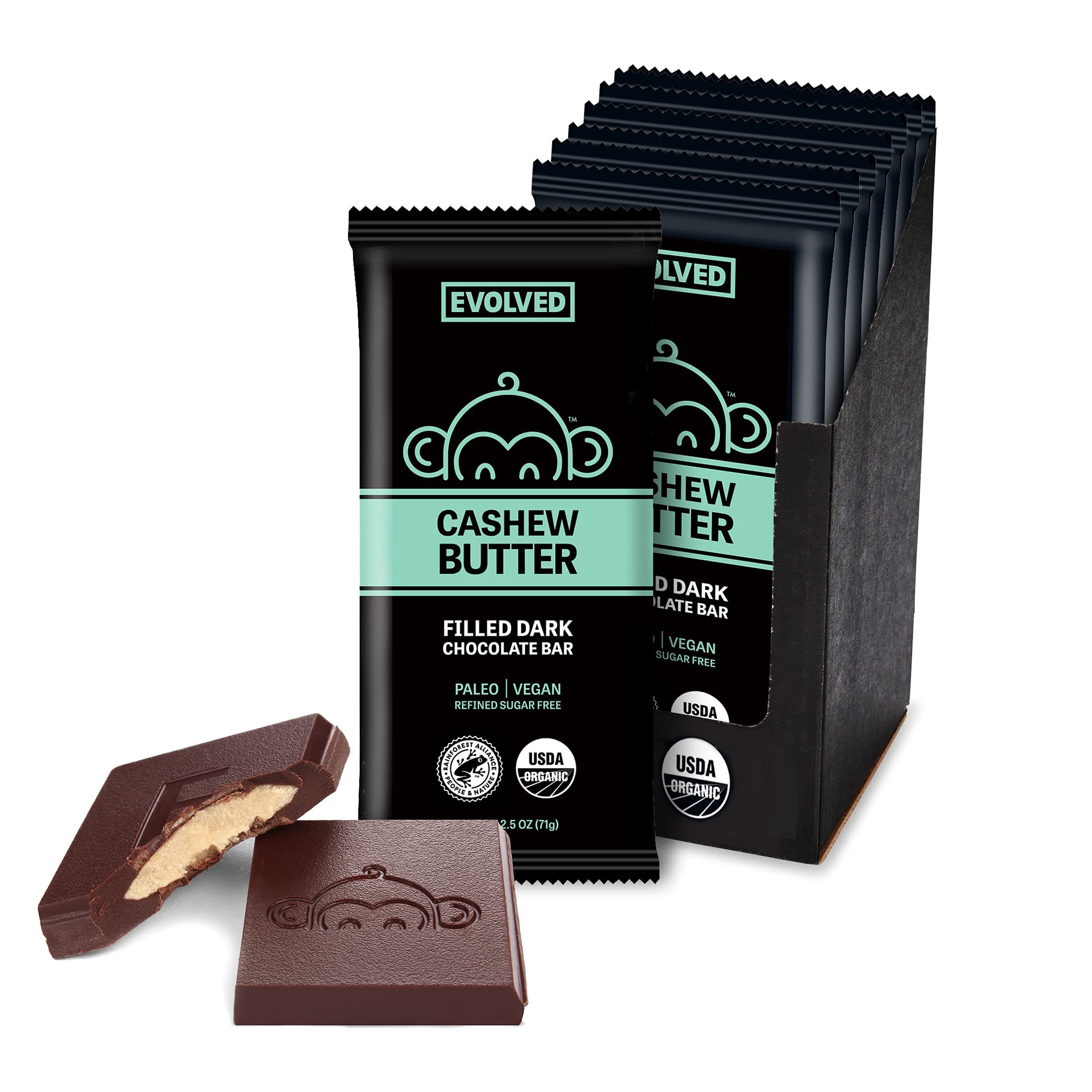 EVOLVED Chocolate Cashew Butter Filled Dark Chocolate Bars, 2.5-oz. (Count of 8)