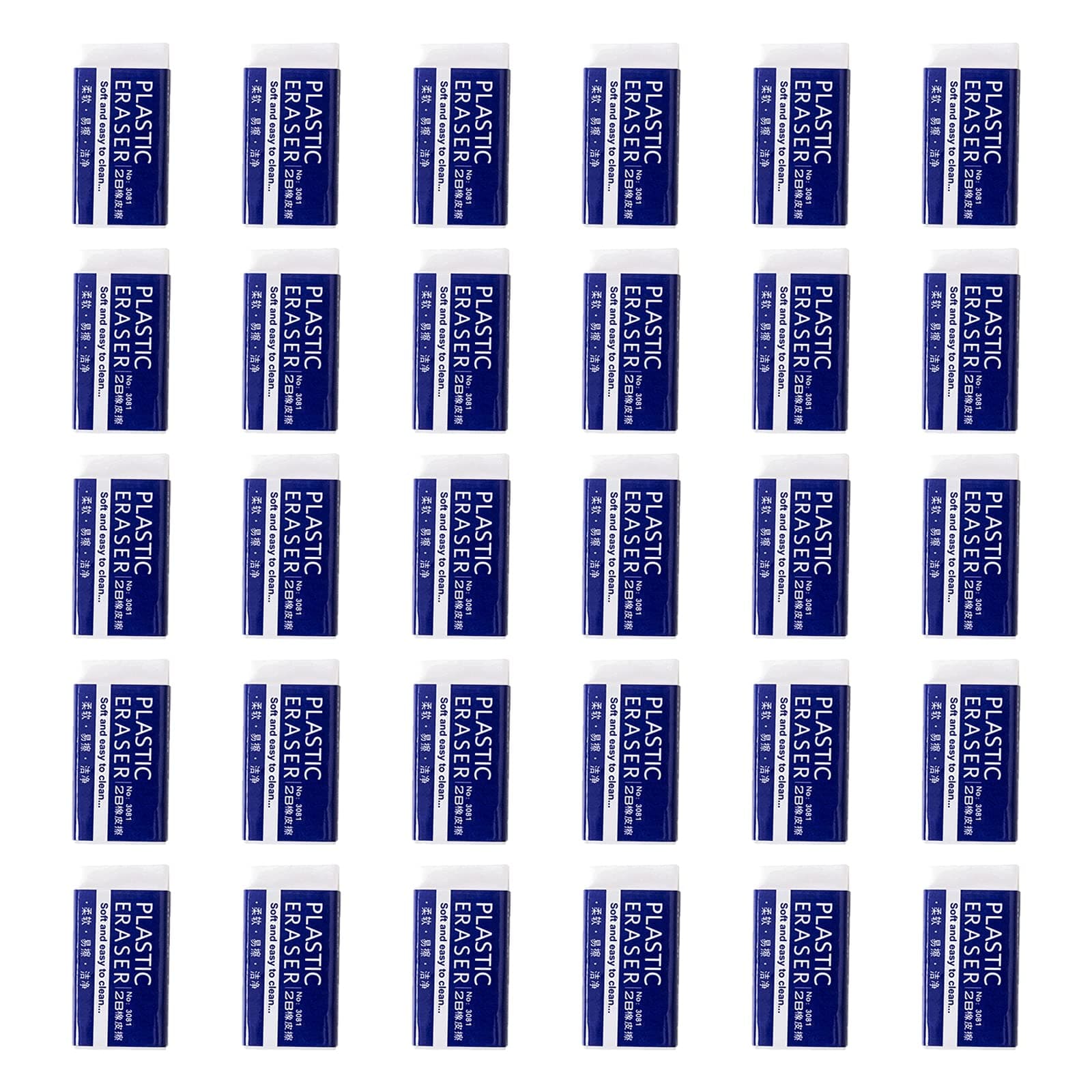 Rubbers Erasers 30 PCS White Plastic Pencil Eraser Rubbers Bulk Soft 2B Eraser Premium Rubber Erasers, Easy to Wipe Without Leaving Traces for Kids, School, Office, Drawing, Artists