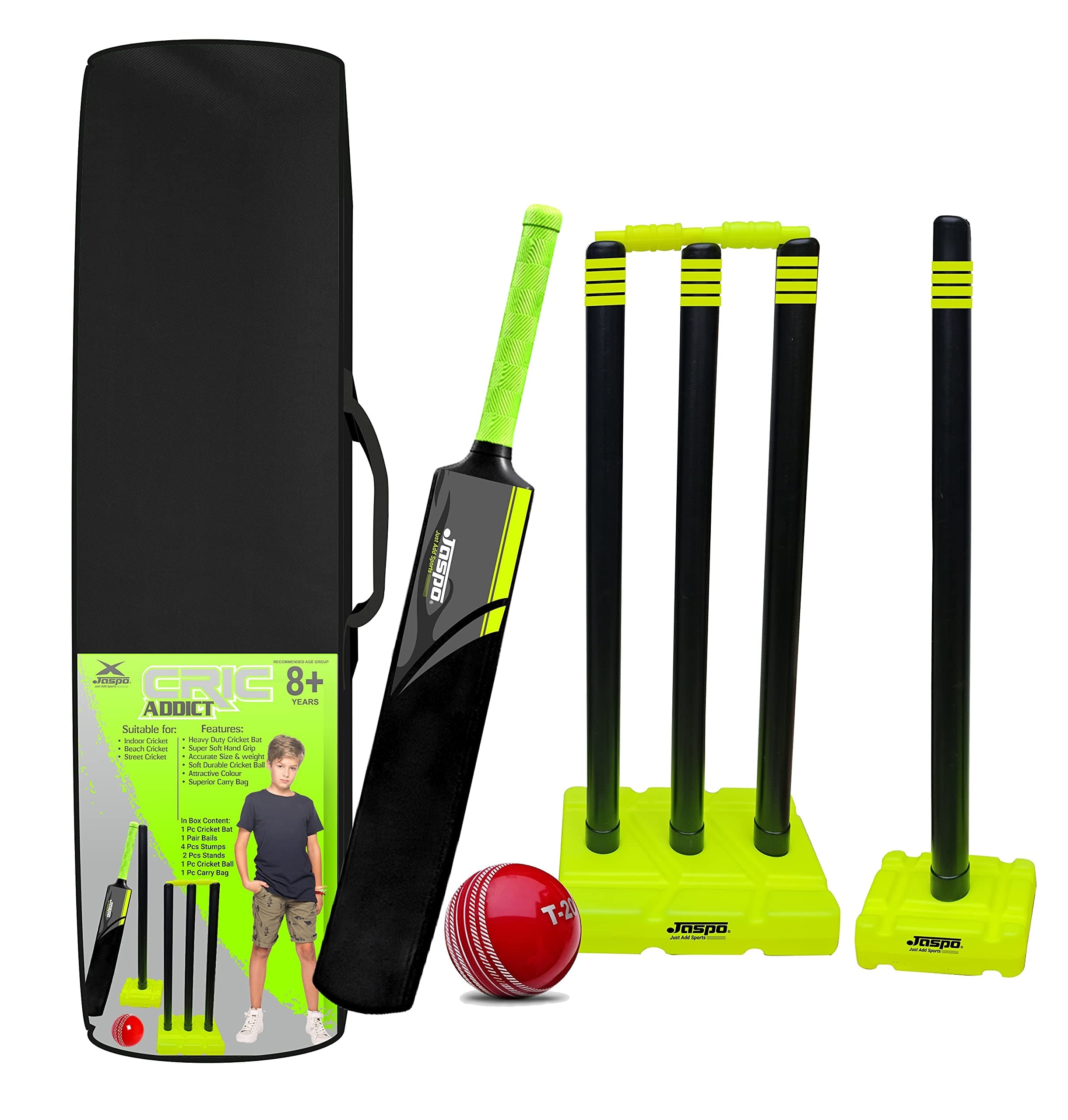 Jaspo CRIC Addict Plastic Cricket Bat Set Combo with Soft Cricket Ball for Kids (Size-5 (8 yrs to 12 yrs))