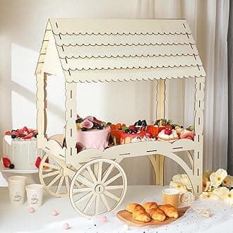 1 Pcs Wooden Candy Cart with Wheels for Party Mini Wooden Tabletop Dessert Display Stand for Weddings Birthdays Baby Showers Party Decoration,25" x 20.5" x 9.75"