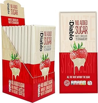 Diablo No Added Sugar White Chocolate with Strawberry – No Added Sugar Chocolate Bar Sweetened with Stevia, Gluten Free, Ideal for Any Occasion, Birthdays, Valentines or Gift Hampers, 75g (Pack of 10)