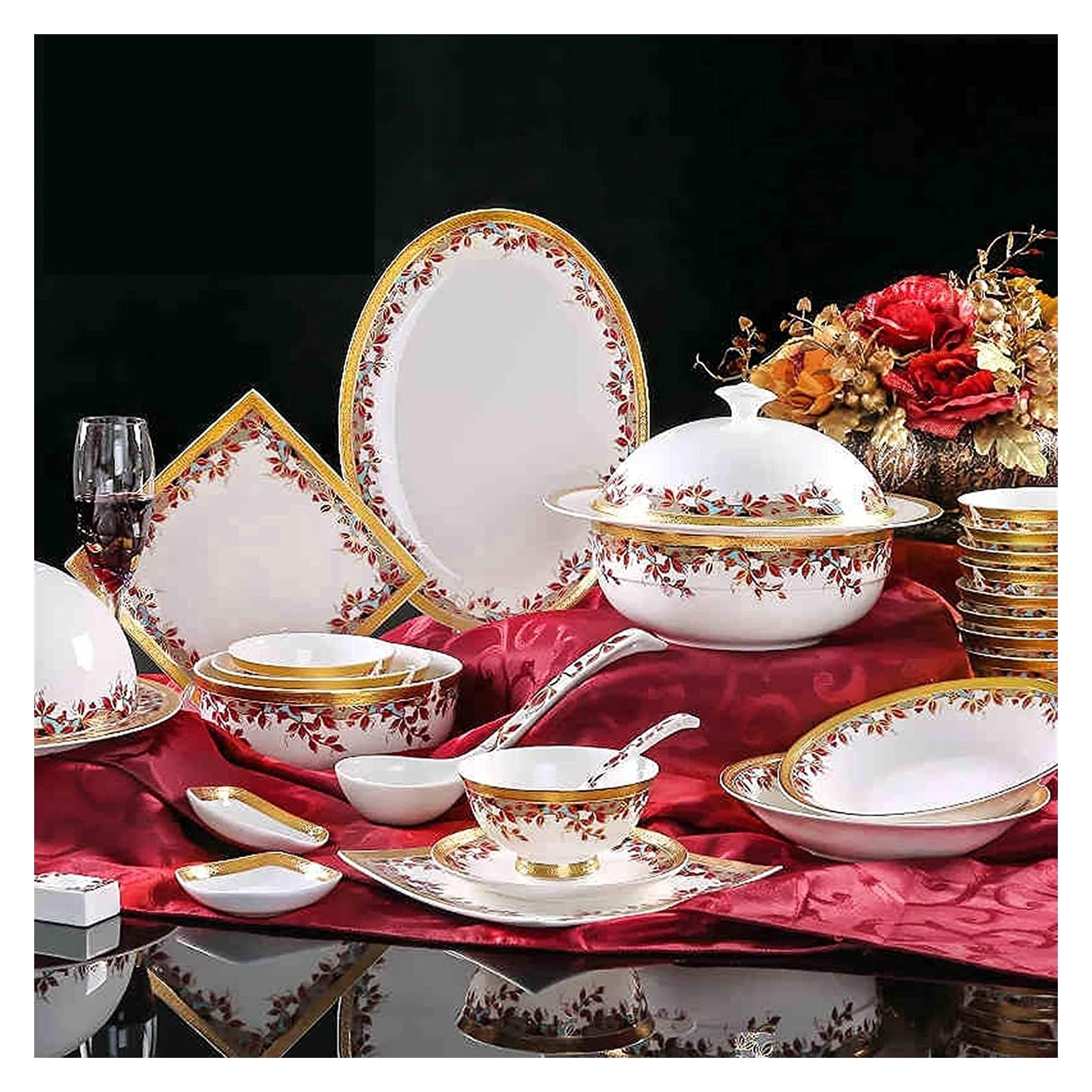Dinnerware Sets - Luxury Gift Dishes Service Set, Ceramics Dinner Sets, 81 Pieces Bone China Dinnerware Set for Wedding Gifts Porcelain Cereal Bowl and Steak Plate