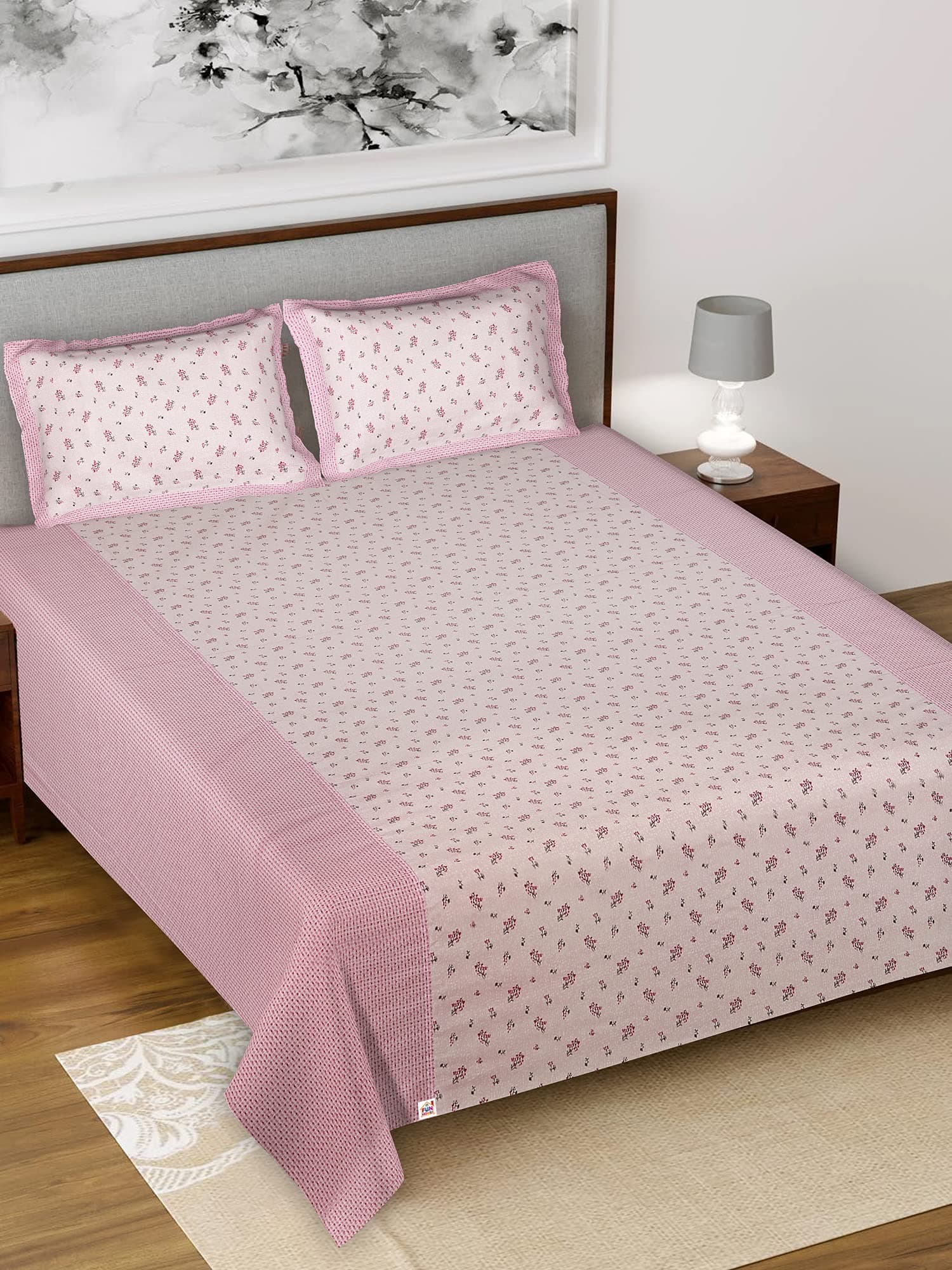 Fun Homes Kuber Industires Leaf Design Cotton Double Bedsheet With 2 Pillow Cover (Pink)-Hs_38_Funh21130, Full (Hs_38_Funh021130)