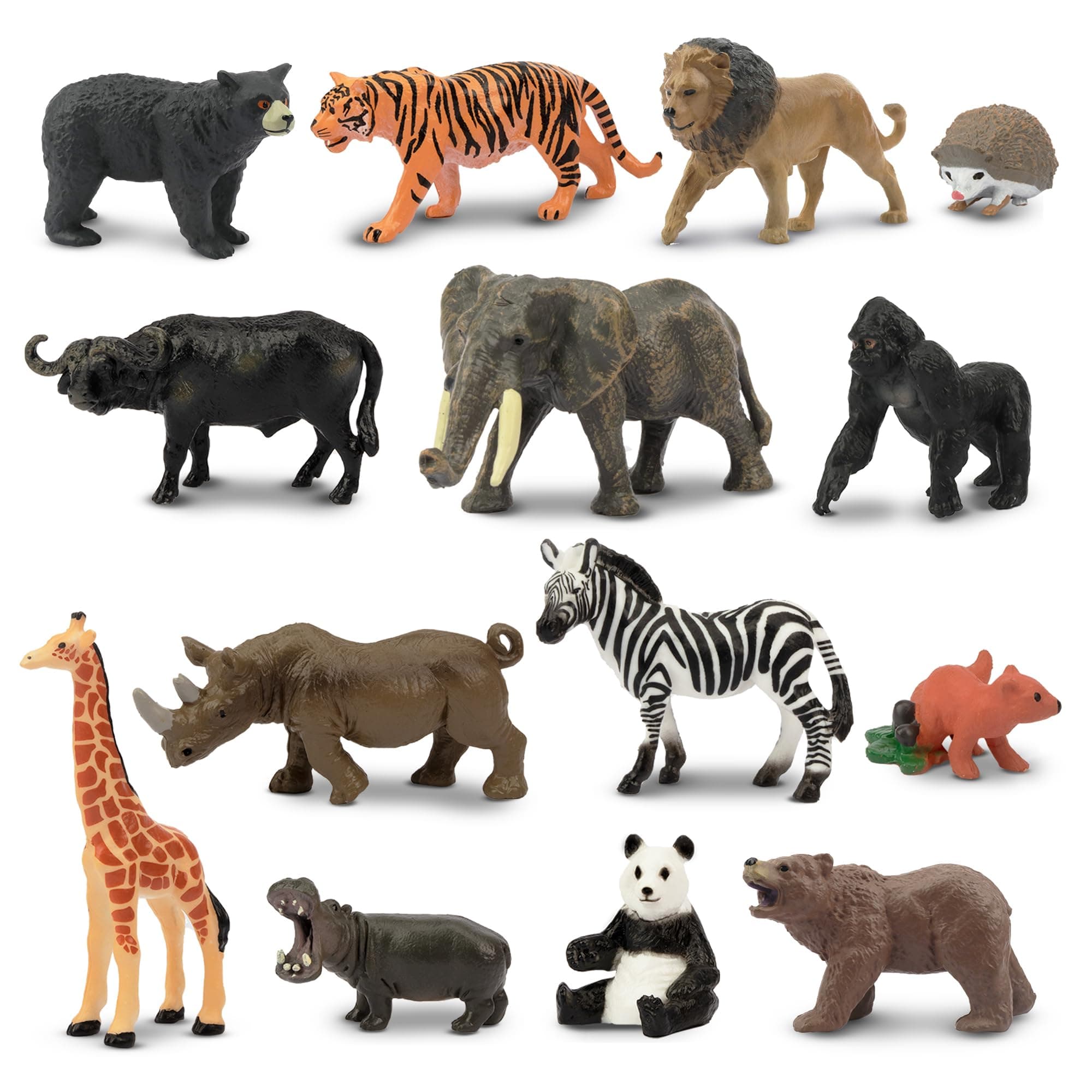 Toymany 14PCS 1-2" Tiny Jungle Animal Figures Toy, Realistic Mini Jungle Zoo Animal Figurines Cake Topper Toy Set, Easter Egg Christmas Birthday Gift Party Favor School Project for Kids Toddlers