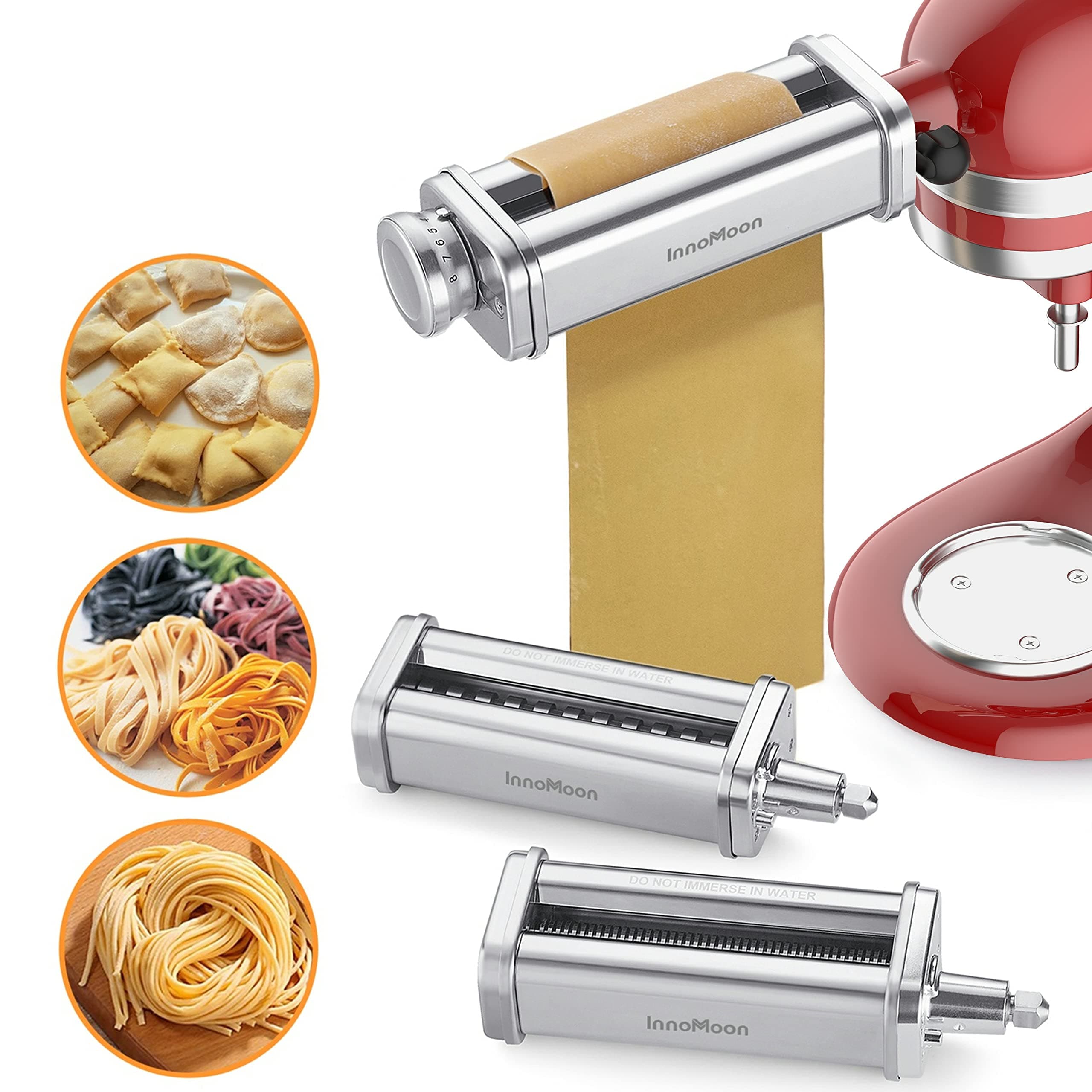 Pasta Attachment for KitchenAid Stand Mixer, 3 Piece Pasta Rollar & Cutter Set Included Pasta Sheet Roller, Spaghetti and Fettuccine Cutter, Stainless Steel for Kitchenaid Pasta Attachment