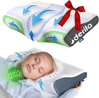 Derila Cervical Memory Foam Pillow | The Ergonomic Bed Pillows for Side, Back, Stomach Sleepers. Neck Contoured Support Pillow Improves Sleep. Wake up Refreshed with Neck & Shoulder Pain Relief