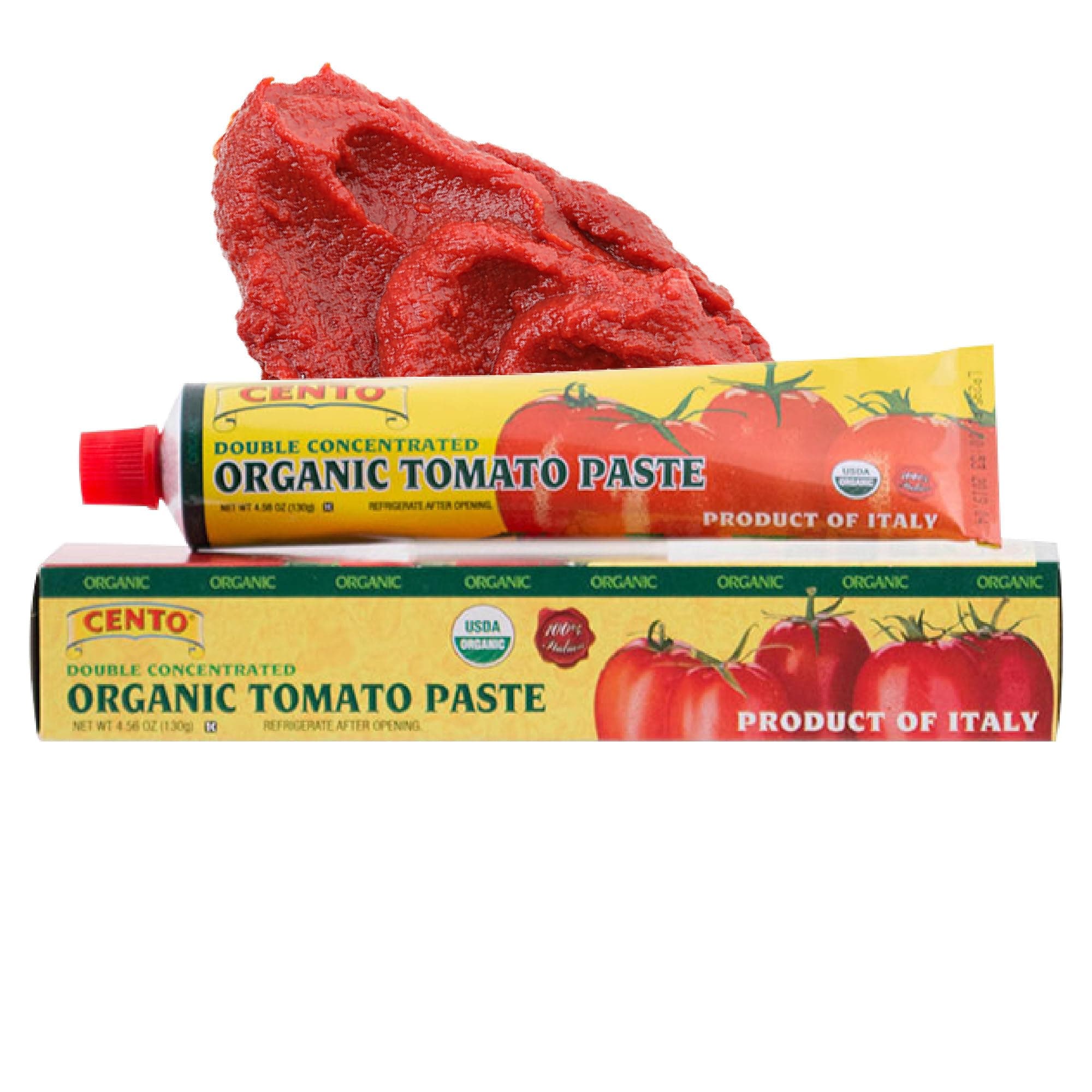 Cento Organic Tomato Paste, 4.56 Oz Tube (Pack of 12), Double Concentrated, Thick Paste from Red, Ripe Tomatoes, Grown and Processed in Italy - Non-GMO, Gluten-Free, BPA Free, Low Sodium