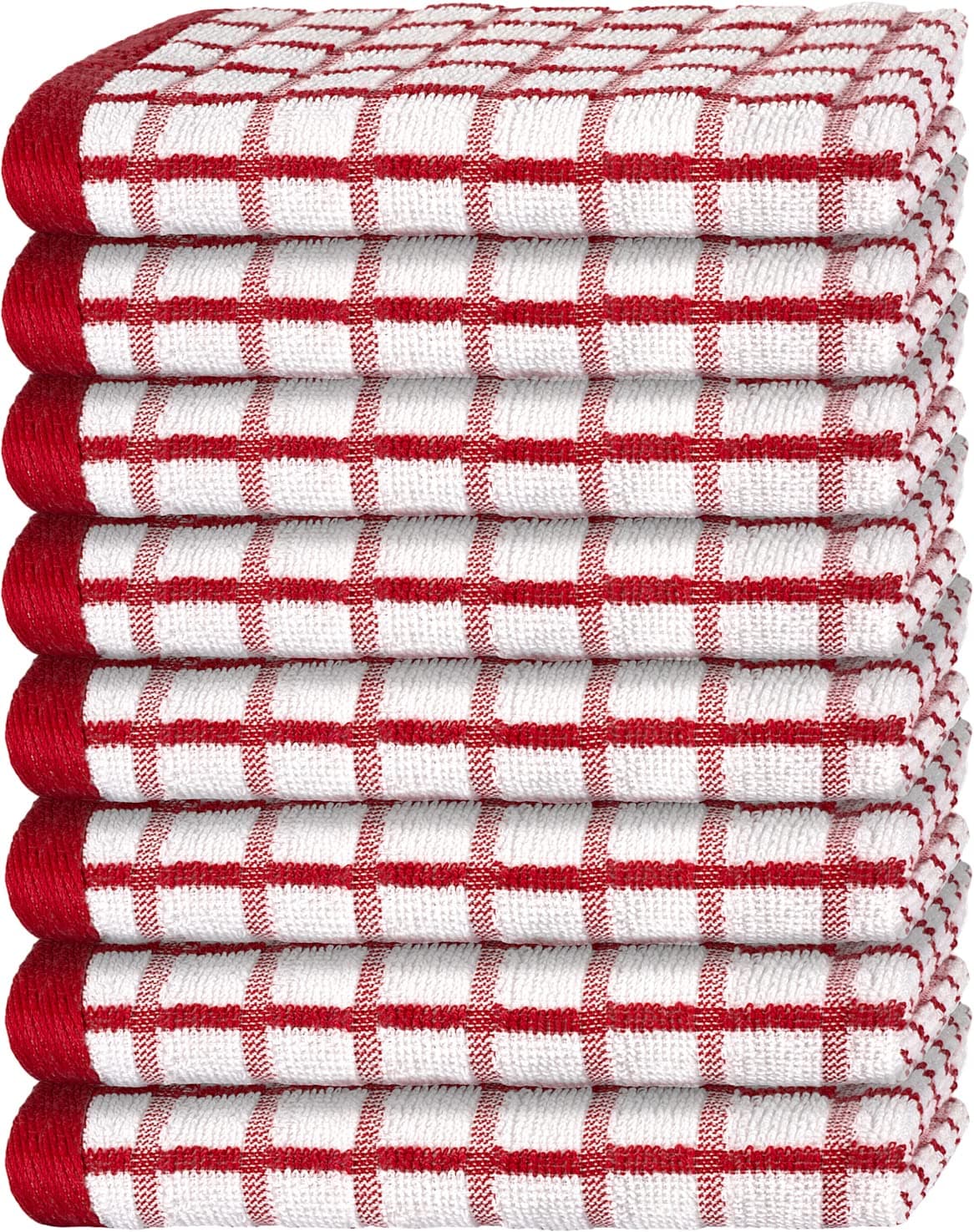 White Classic [8 Pack] Premium Dish Towels for Kitchen, with Hanging Loop - Heavy Duty Absorbent 100% Cotton 410 GSM Terry Kitchen Towels, 16x26 (Red)