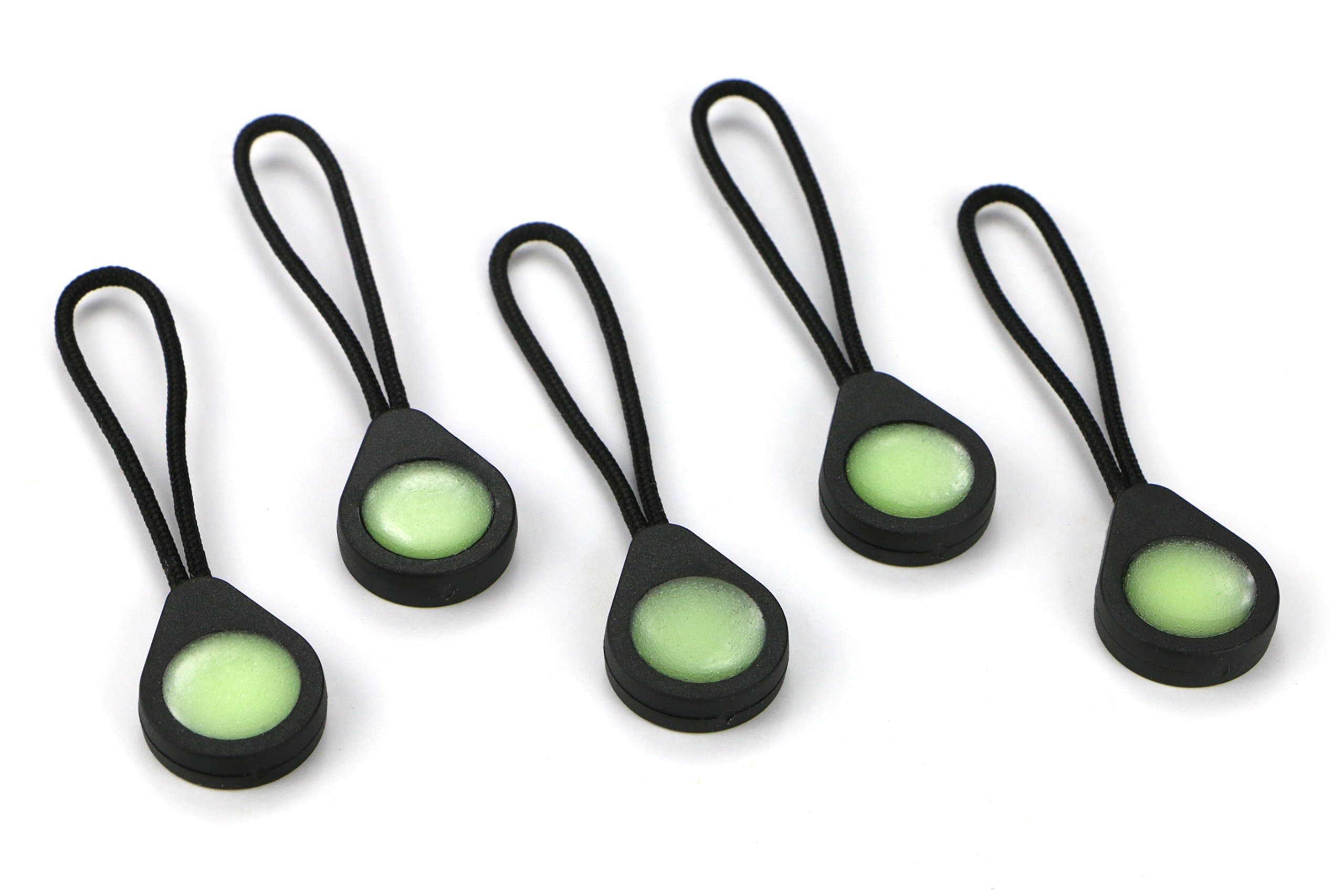 Glo Zip - Ultra-Bright Glow-in-The-Dark Zipper pulls. Ideal kit Markers for Coats, Jackets, rucksacks and Tent Zippers. UK-Made. (5 Pack)