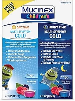 Cold & Cough, Children's Multi-Symptom Day/Night Liquid, Very Berry, 8oz (2x4oz) Relieves Nasal & Chest Congestion, Thins & Loosens Mucus, Controls Cough, Reduces Fever, Soothes Sore Throat