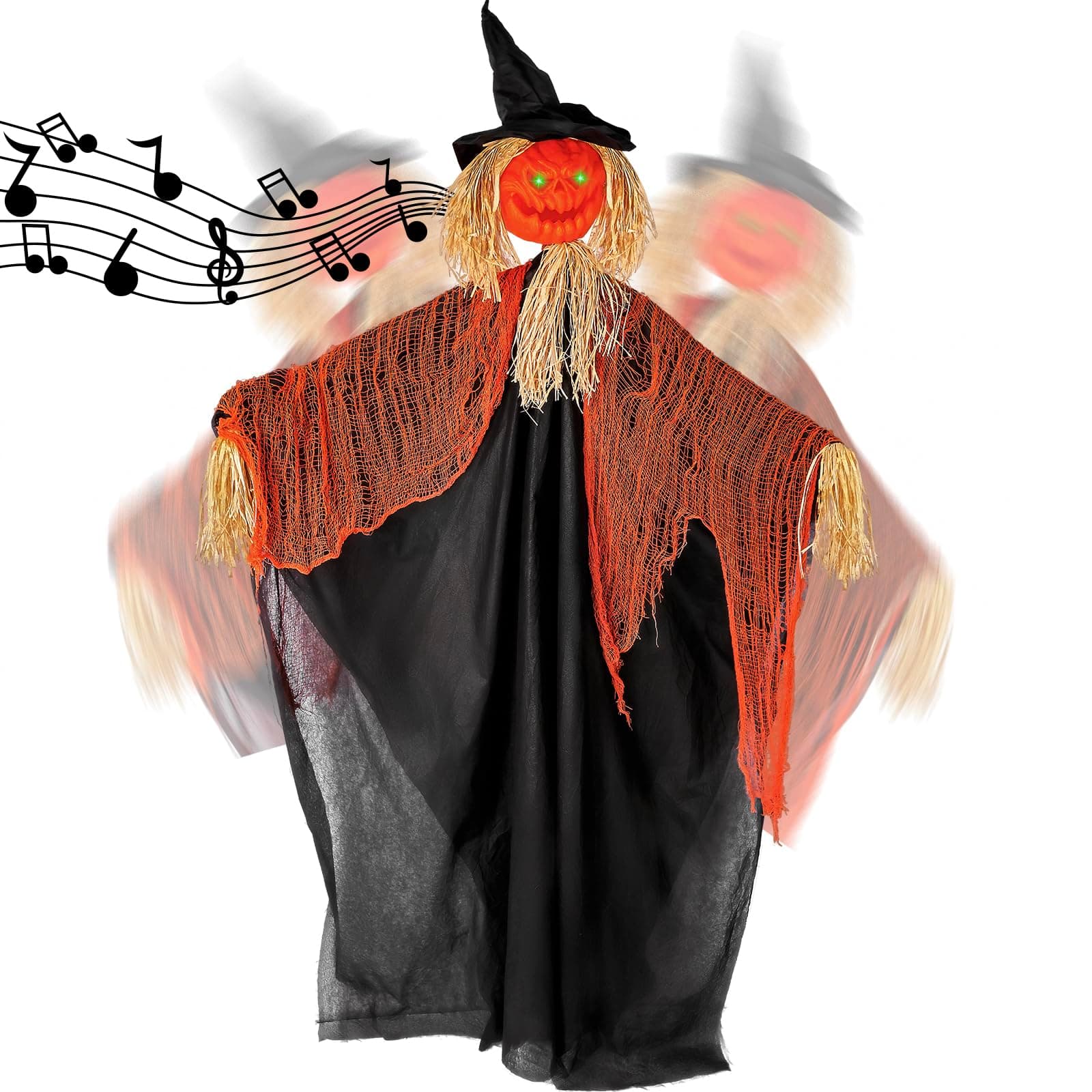 Max Fun 6.8 FT Animatronics Pumpkin Props Outdoo Decorations Sound-Controlled Light Up Animated Pumpkin with Rotatable Head and Arms for Halloween Thanksgiving Outdoors Lawn Party Decorations