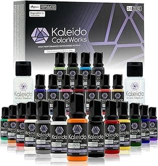 Kaleido Primary 24-Color Set – Water-Based Acrylic Airbrush Paint Kit for Scale Models, Gundam, Mecha, Cars & Miniatures – Pre-Thinned, High Gloss, Fast-Drying, with Thinner & Cleaner